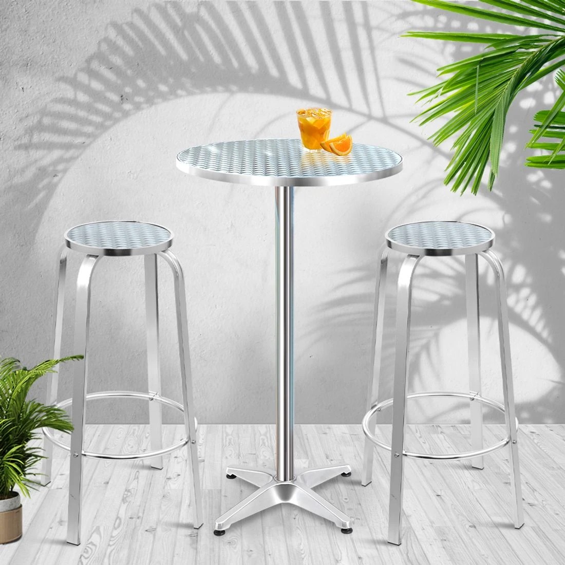 6 Gardeon 3-Piece Outdoor Bar Set Bistro Table Stools Adjustable Round - Silver, 6 of 6