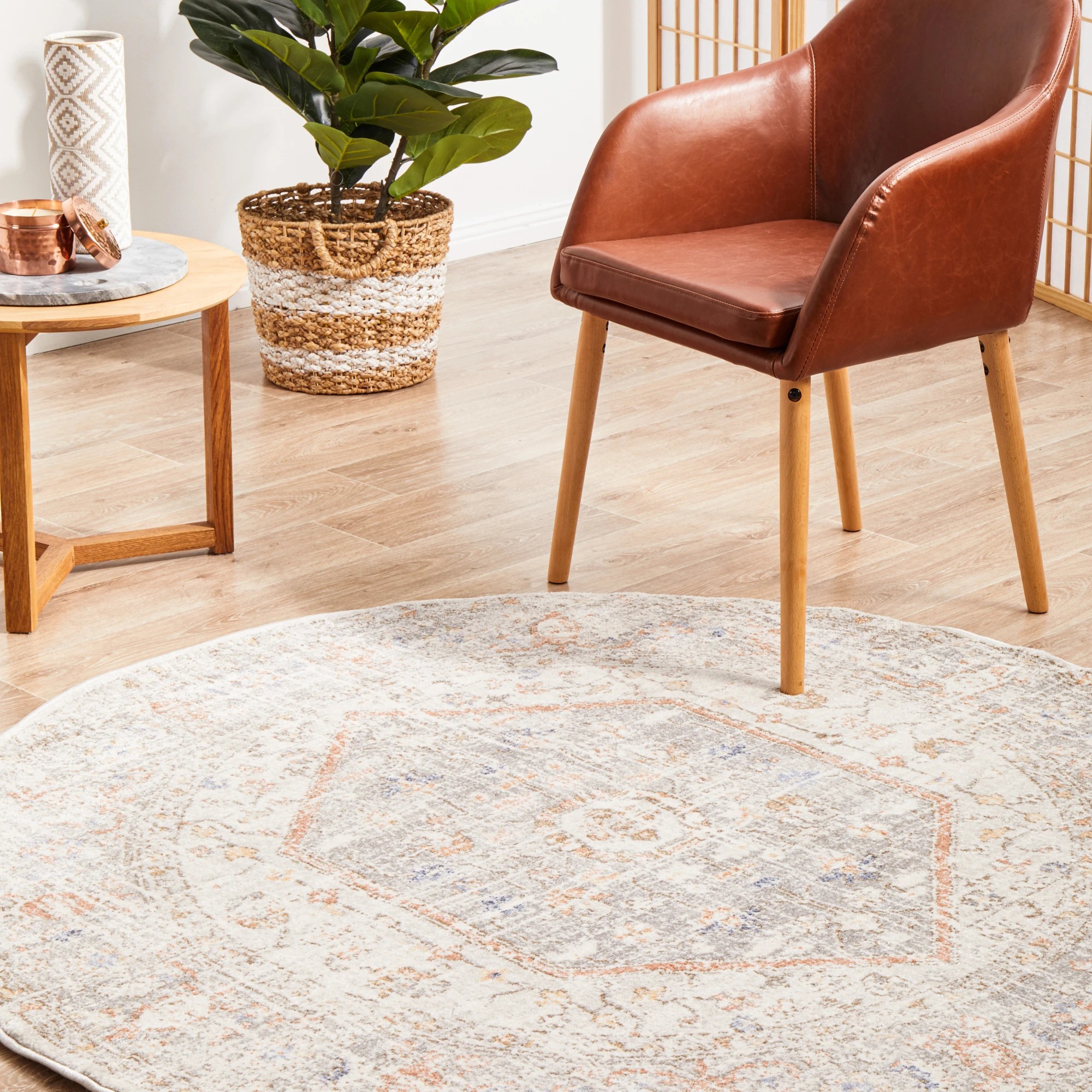 1 Common Ground Rugs Elite Lorissa 150x150cm - Small Round Rug - Natural, 1 of 8