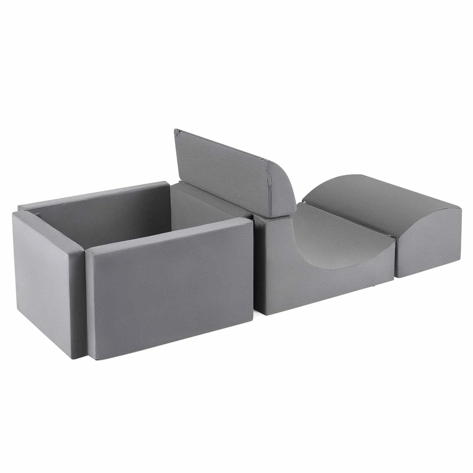 1 Costway Crawl & Climb Foam Play Set Climbing Blocks Playset Soft Toy w/Ball Pit - Grey, 1 of 3