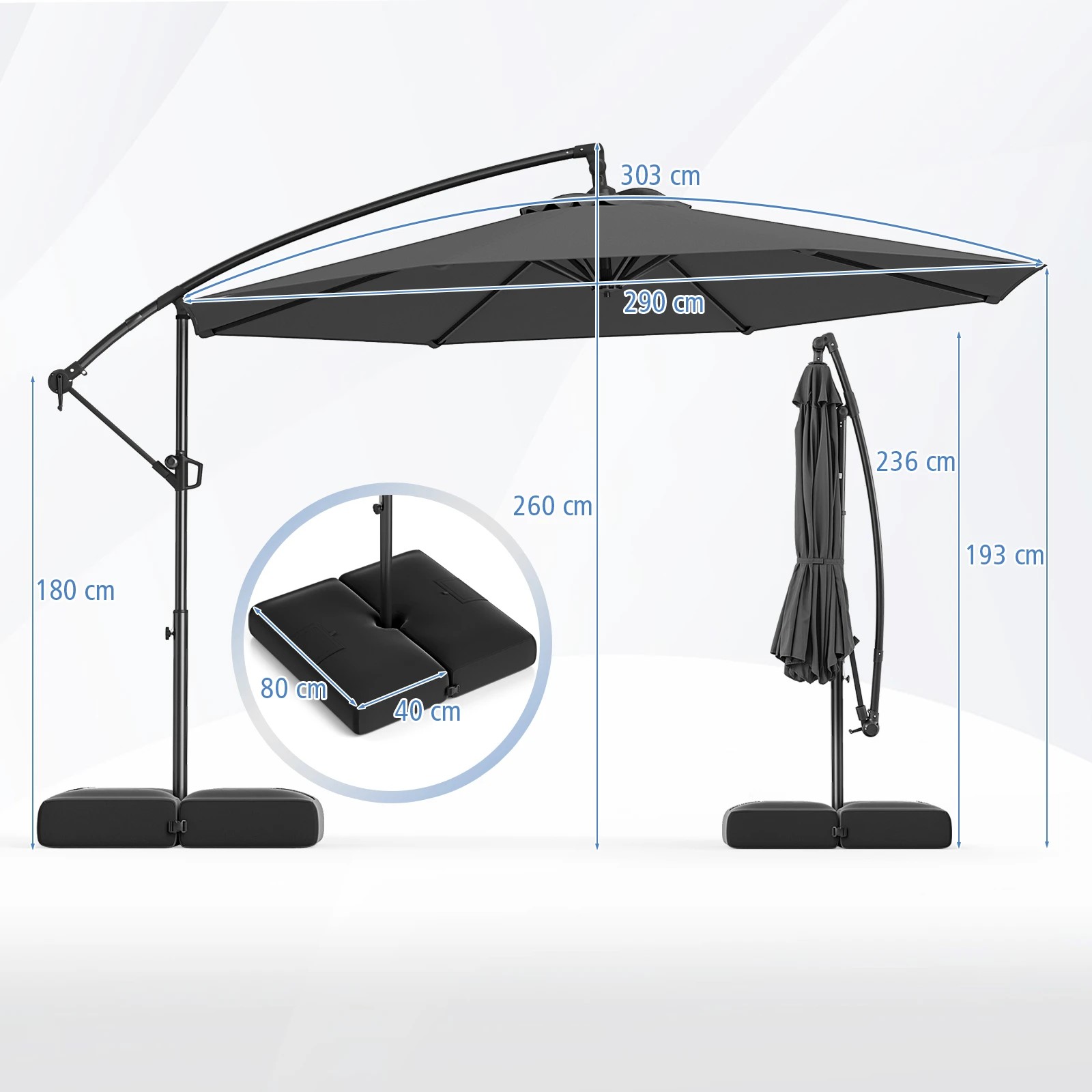 4 Costway 3M Outdoor Offset Umbrella Cantilever w/Base, 4 of 6