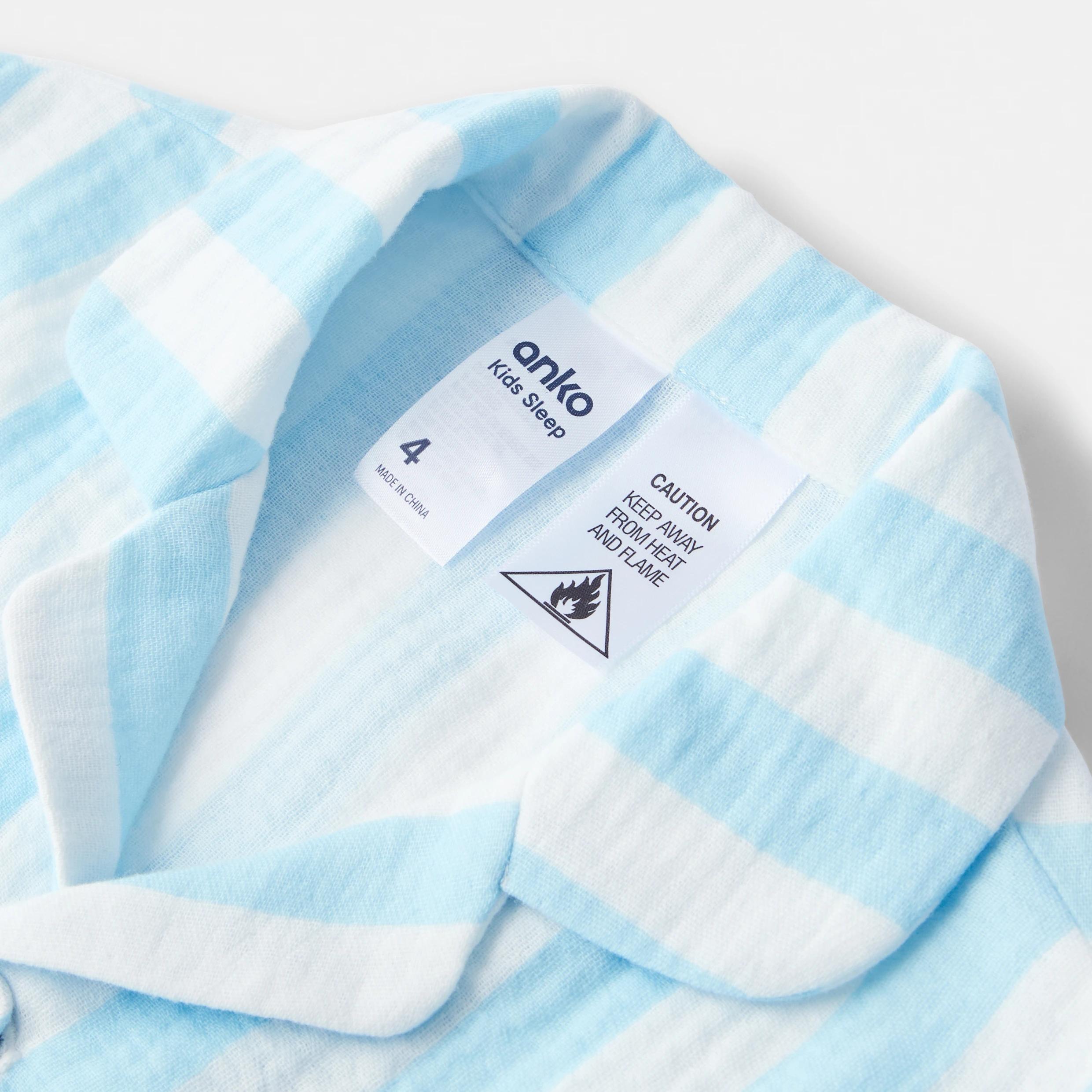 6 Short Sleeve Woven Pyjama Set BLUE STRIPE, 6 of 7