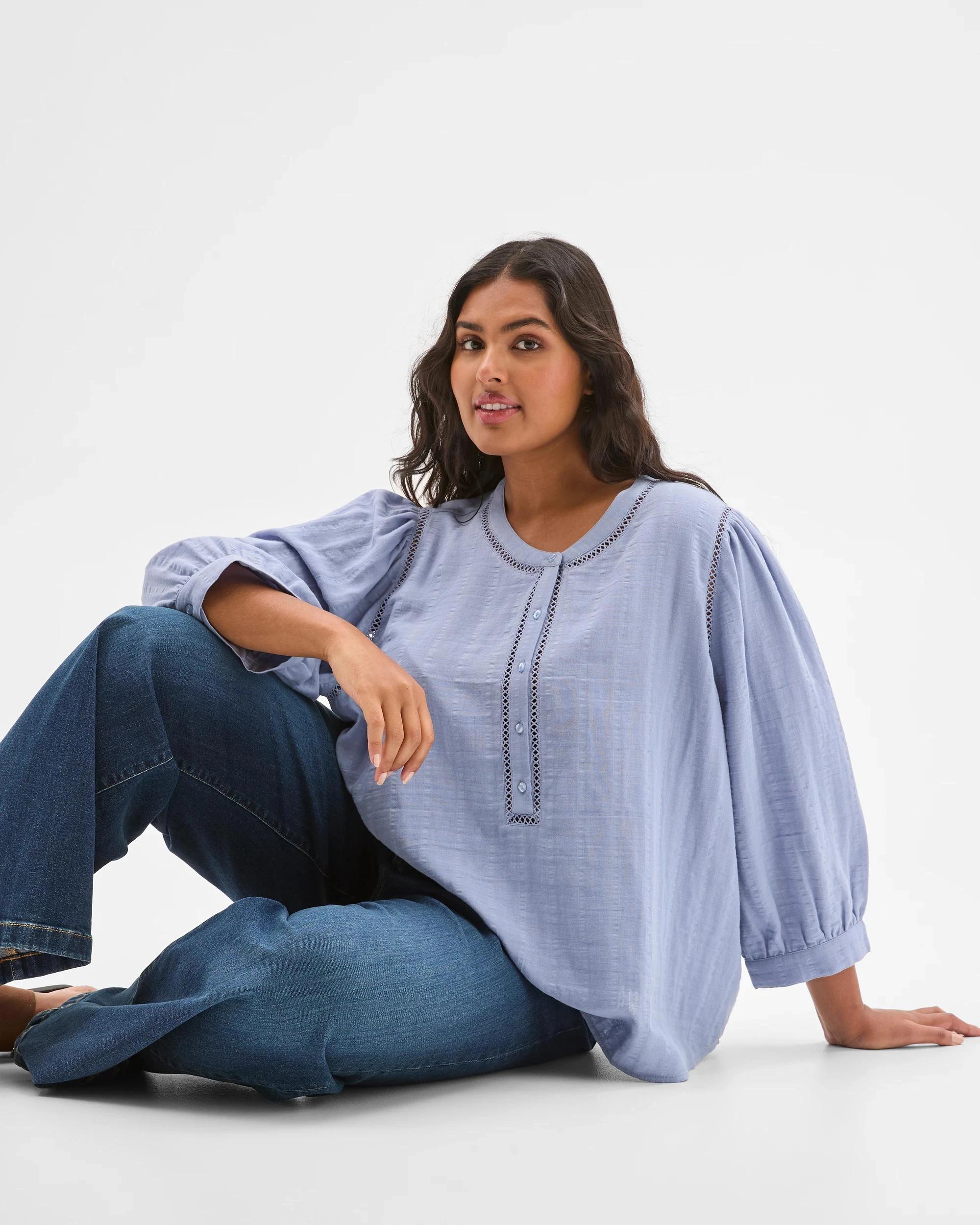 5 Target Curve Plus Size 3/4 Sleeve Double Cloth Woven Top DUSTY BLUE, 5 of 6