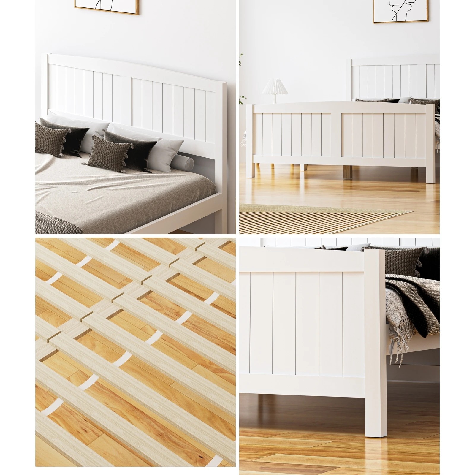 6 Oikiture Bed Frame Double Size Wooden Base Timber Platform
 - White, 6 of 10