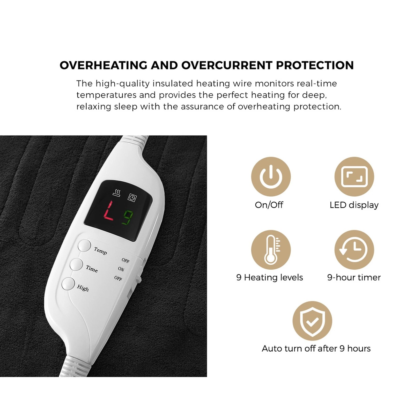 5 Bedra Bedding Washable Electric Heated Throw Rug Flannel Snuggle Blanket Winter Warm - Black, 5 of 10