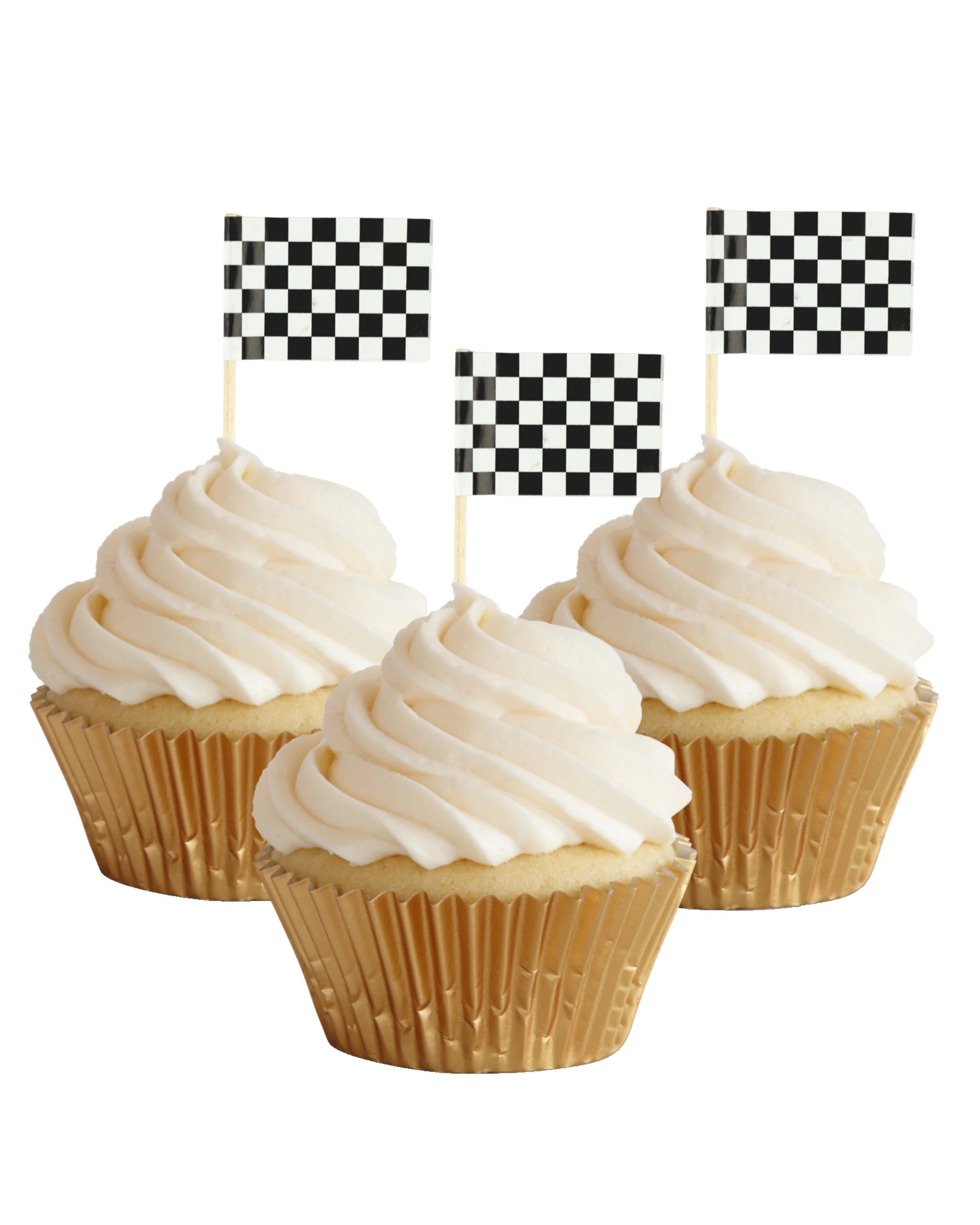 1 Partyrama Black and White Checkered Flag Cupcake Picks Pack of 24 - Black, White, 1 of 2
