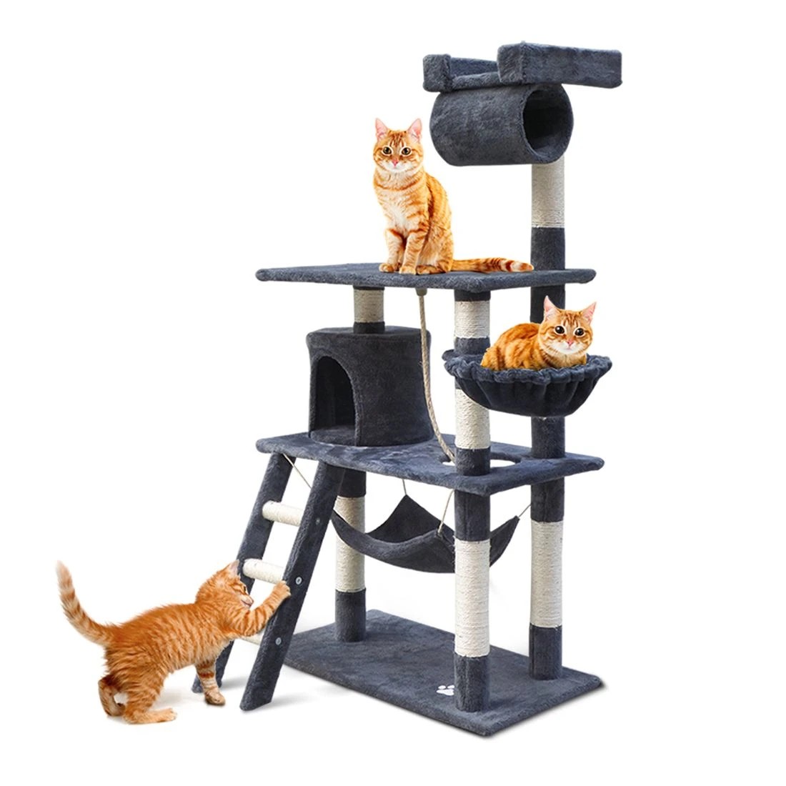 1 i.Pet Cat Tree 141cm Tower Scratching Post Scratcher Condo Wood House Bed - Grey, 1 of 7