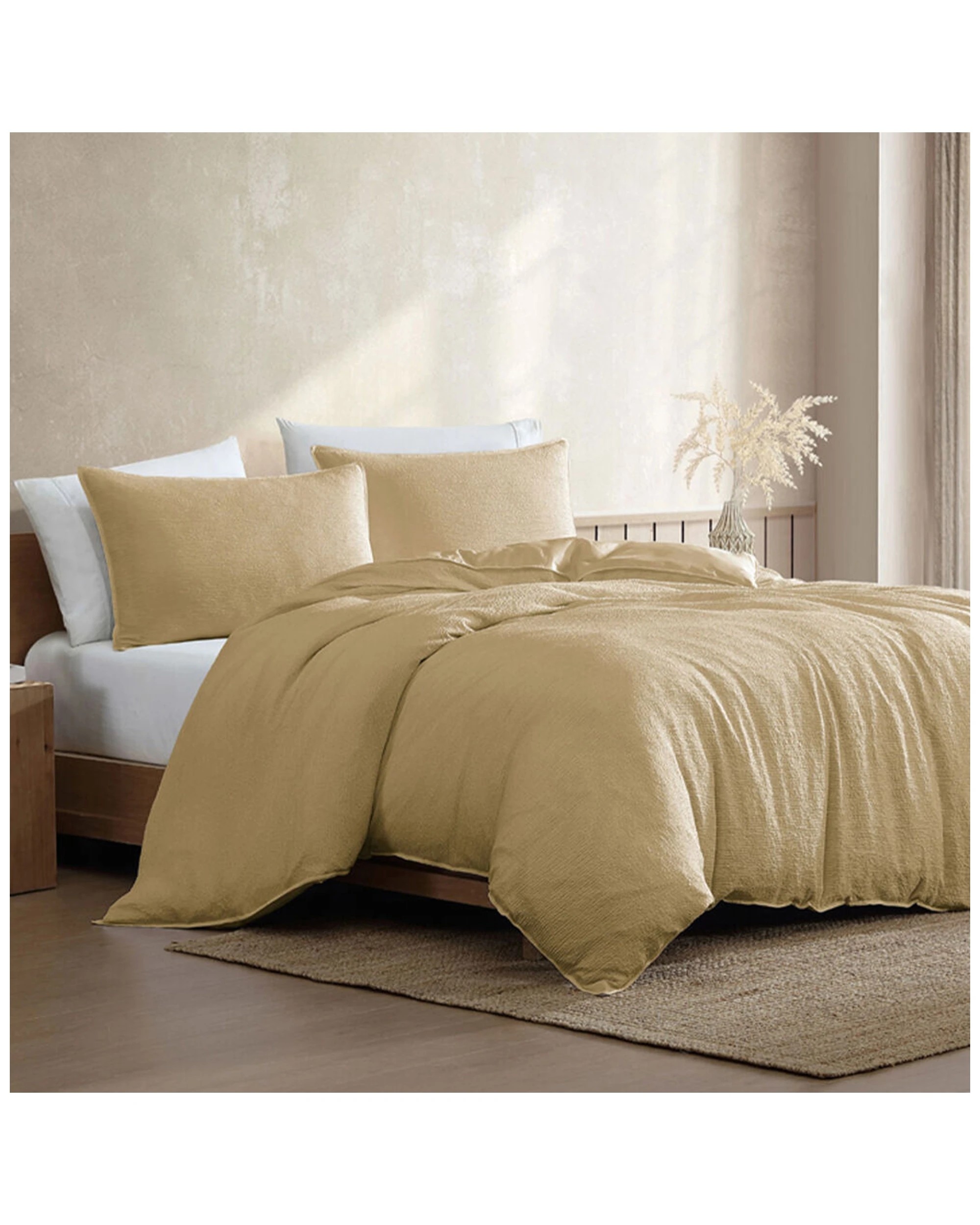 1 Ardor King Boardwalk Quilt Cover Set Pillowcase Set Textured Polyester - Yellow, 1 of 3