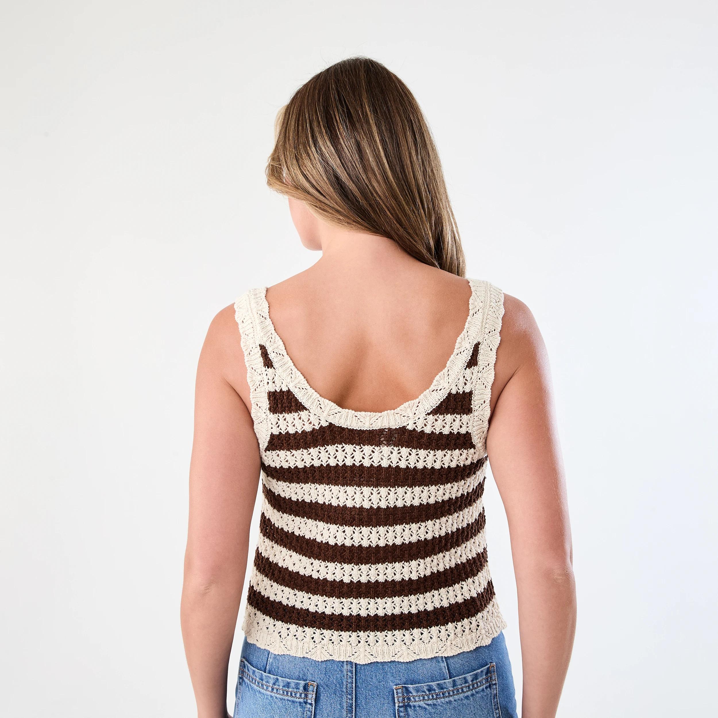 3 Square Neck Crochet Tank Choc Strp, 3 of 6
