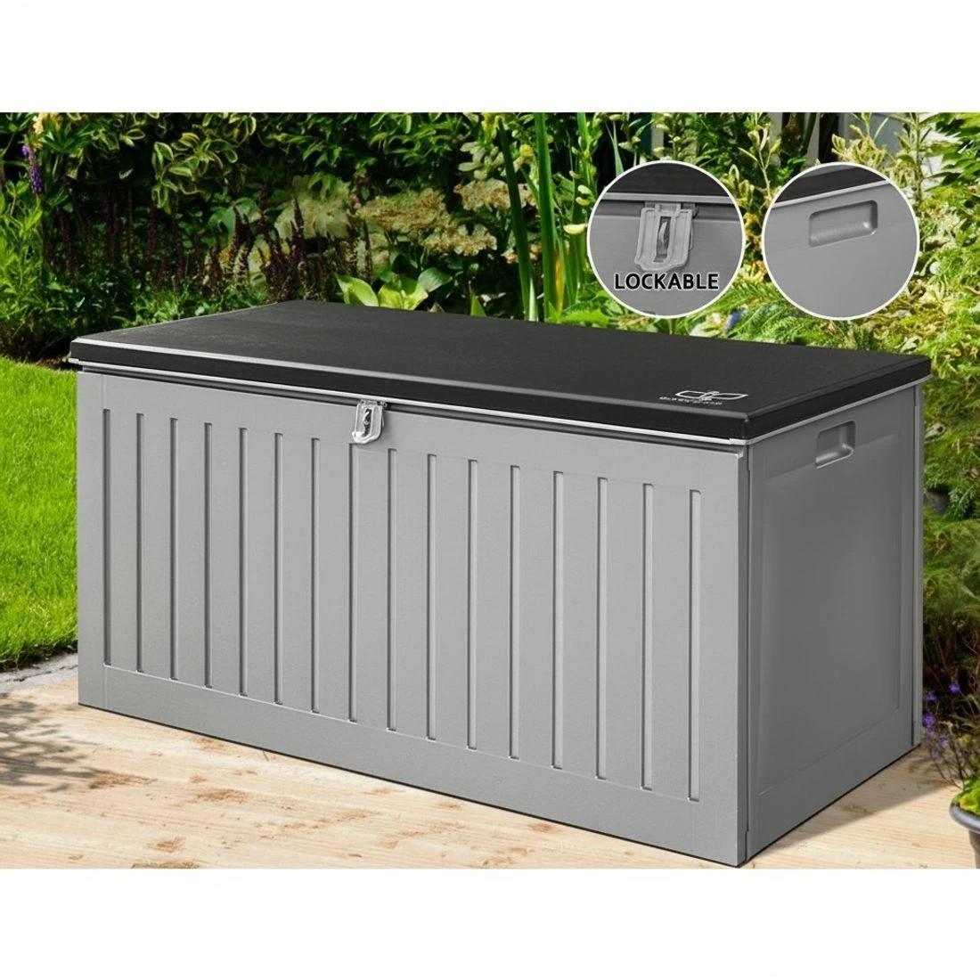 7 Gardeon Outdoor Storage Box 270L Container Lockable Garden Bench Tool Shed - Black, 7 of 8