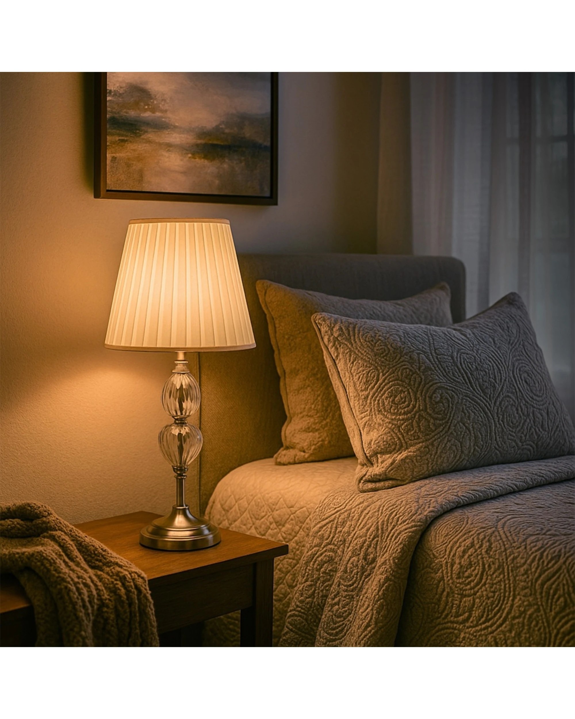 2 Urban Style Edith Table Lamp Glass Brushed Metal Base Pleated Shade Inline - Grey, 2 of 4