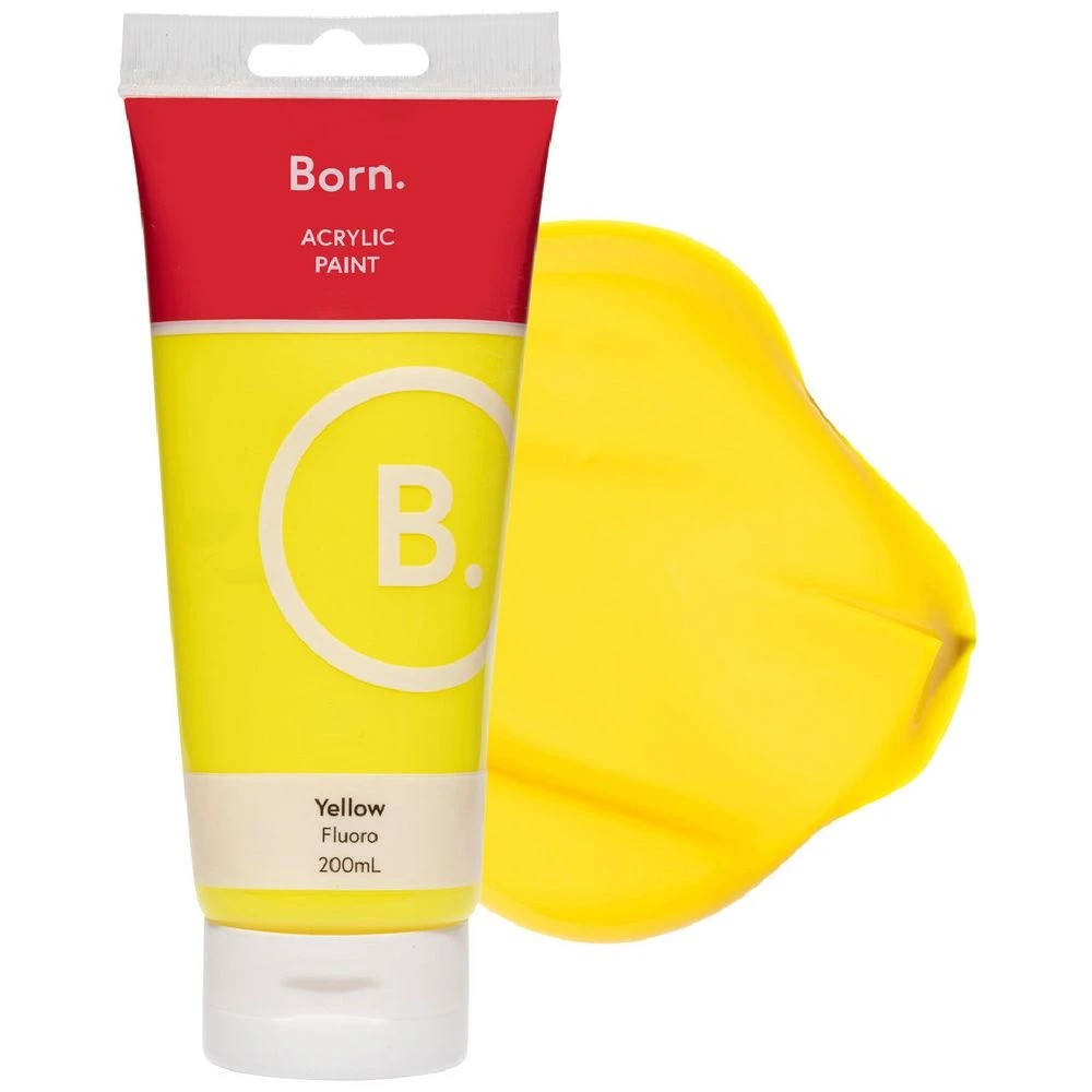 1 Born Acrylic Paint 200mL Fluoro Yellow, 1 of 3