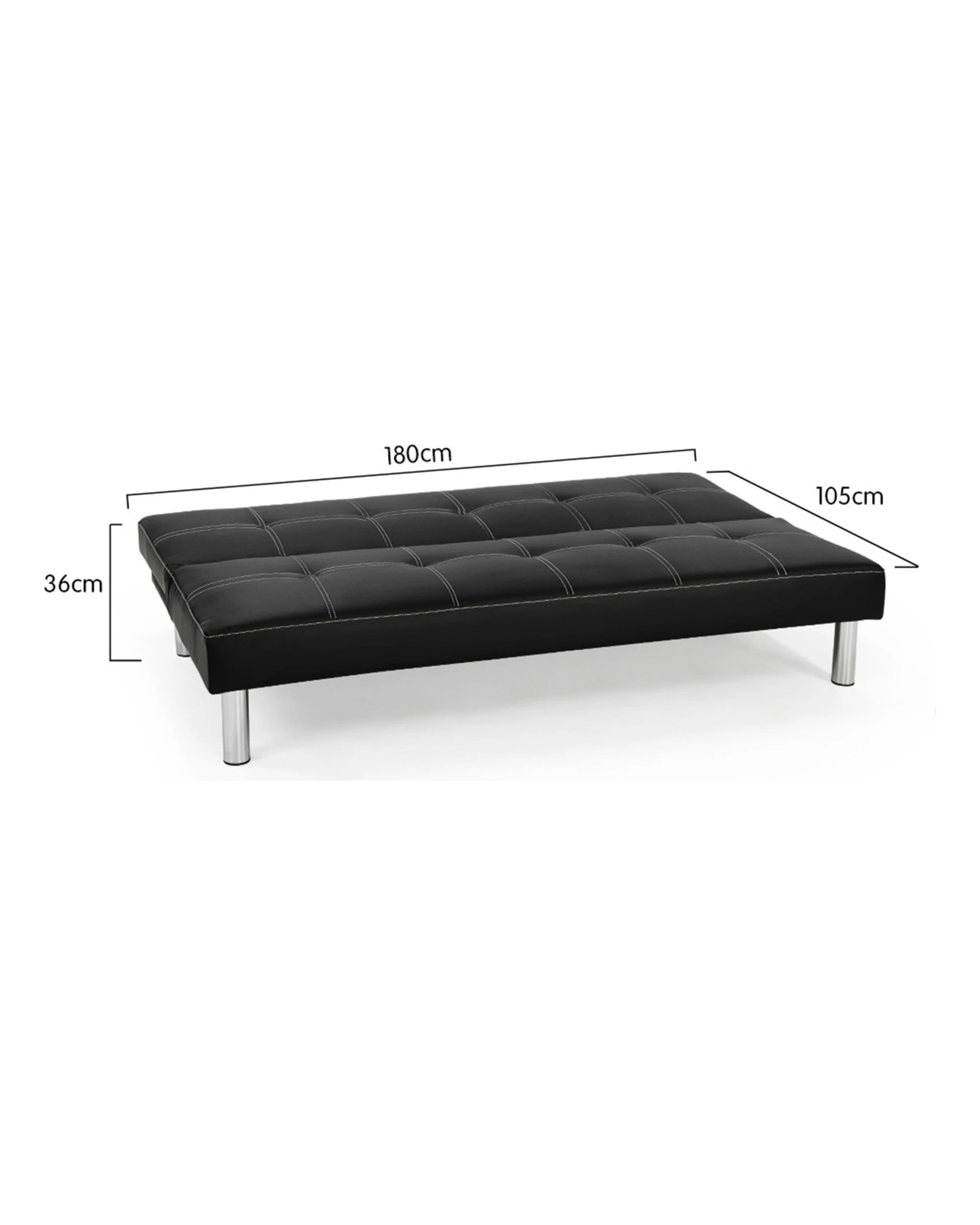 5 Sarantino 3 Seater Faux Leather Sofa Bed Couch - Black, 5 of 6