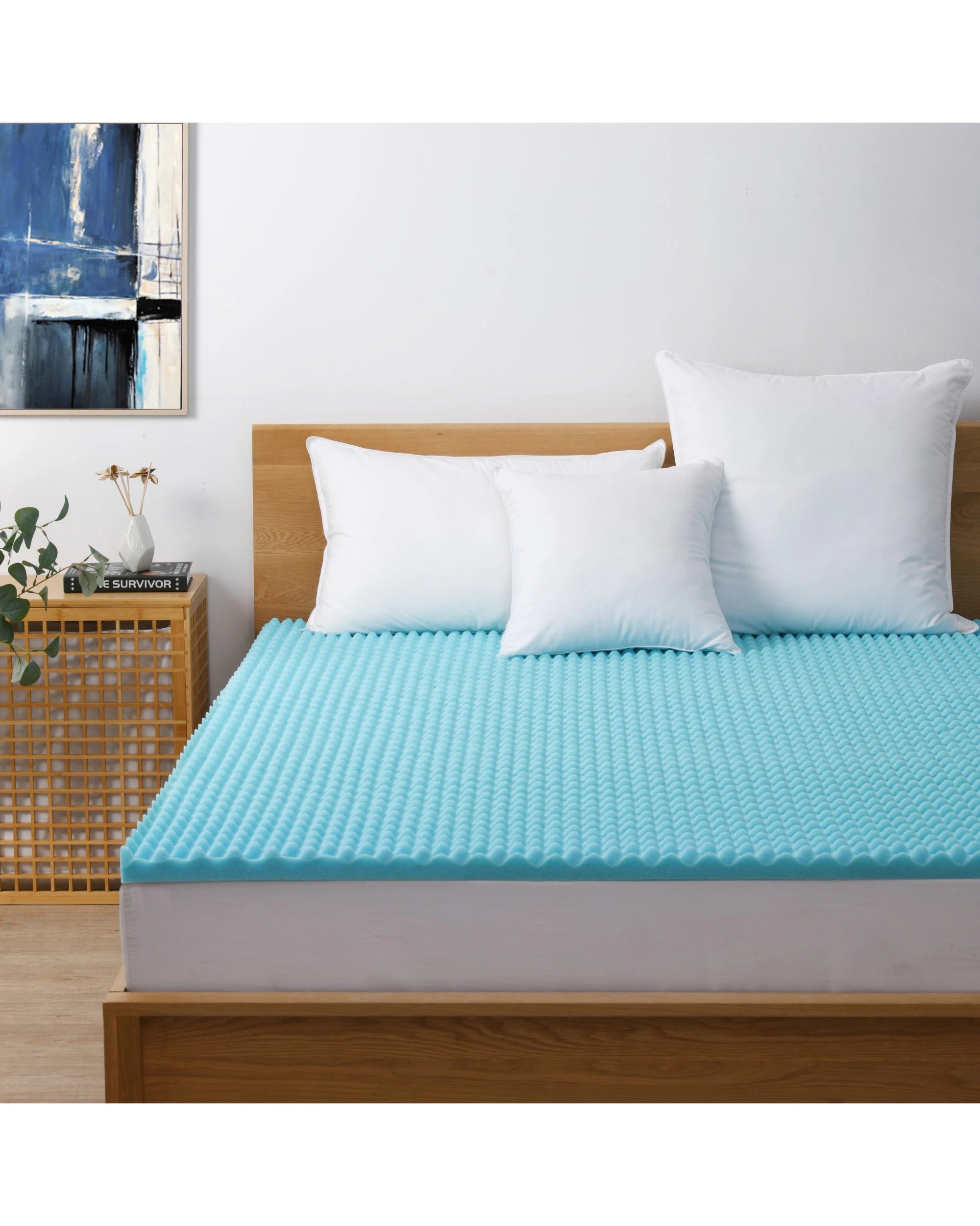 1 Dreamaker Gel Infused Convoluted Memory Foam Underlay - Queen Bed - Blue, 1 of 9