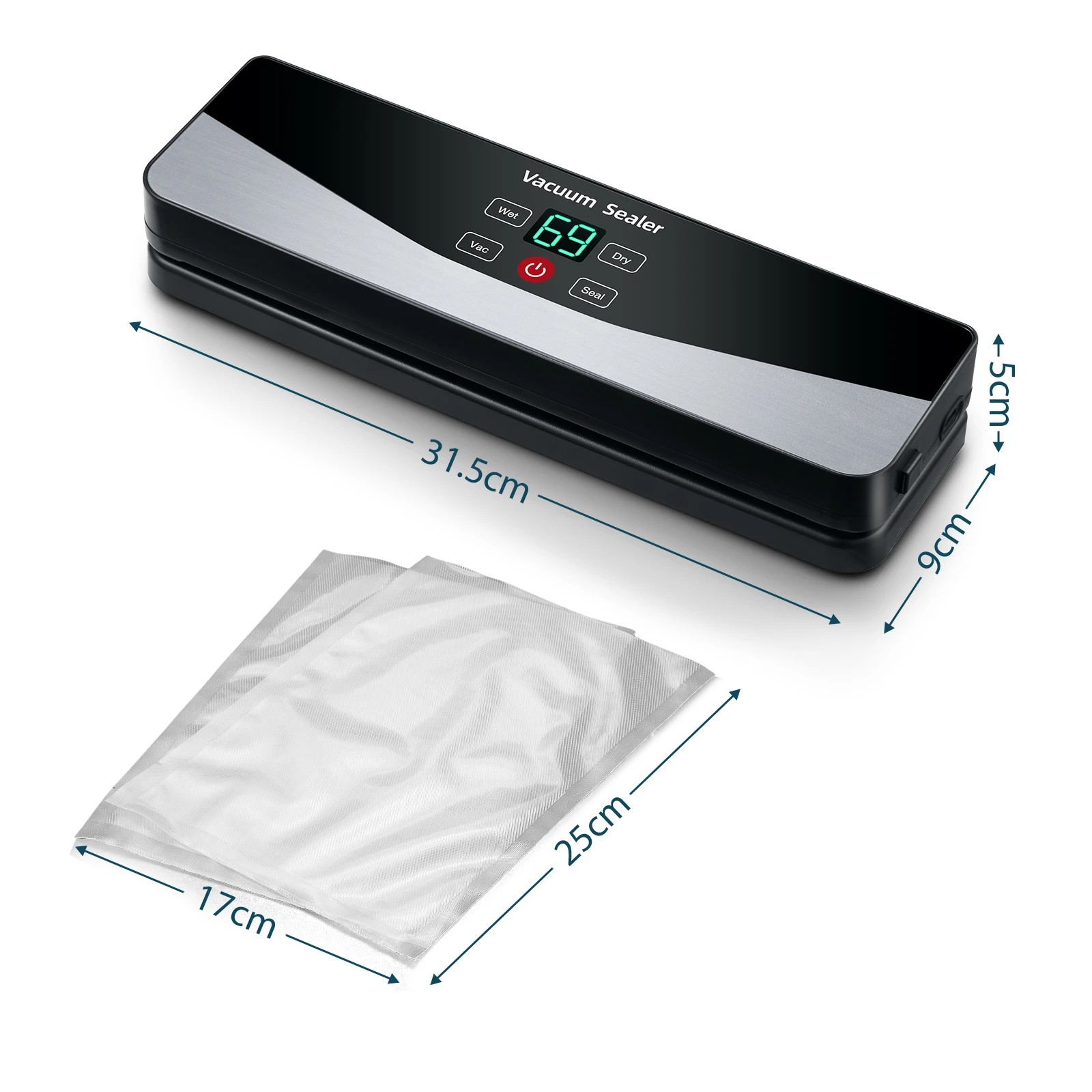 1 Ausway Kitchen Vacuum Sealer Fresh Meat Dry Wet Food Saver Storage Machine 55kPa, 1 of 6