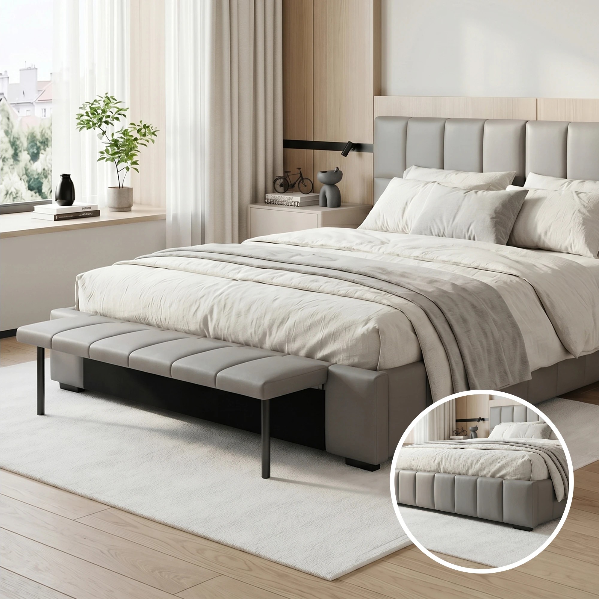 6 Artiss Double Bed Frame with Gas Lift Storage Foldable Bench - Grey, 6 of 9