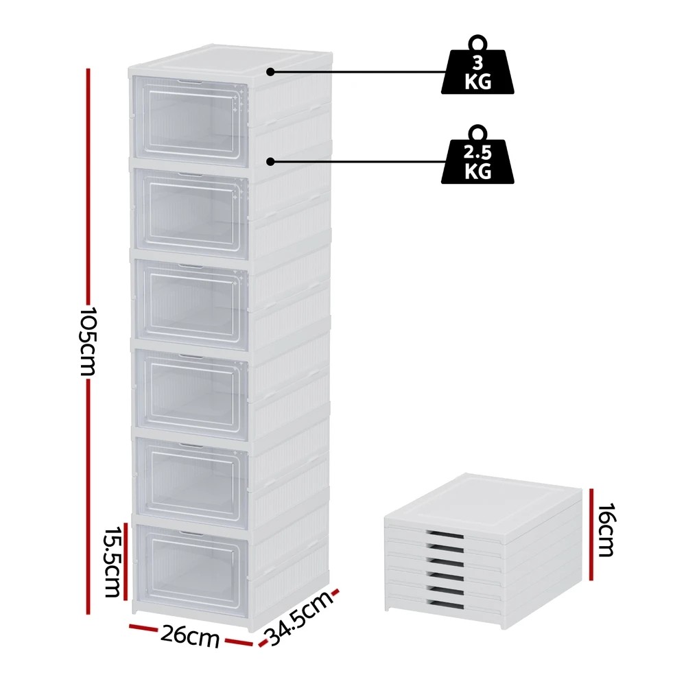 2 Artiss Foldable Shoe Rack Organizer 6 Tier Storage Shelf - White, 2 of 3