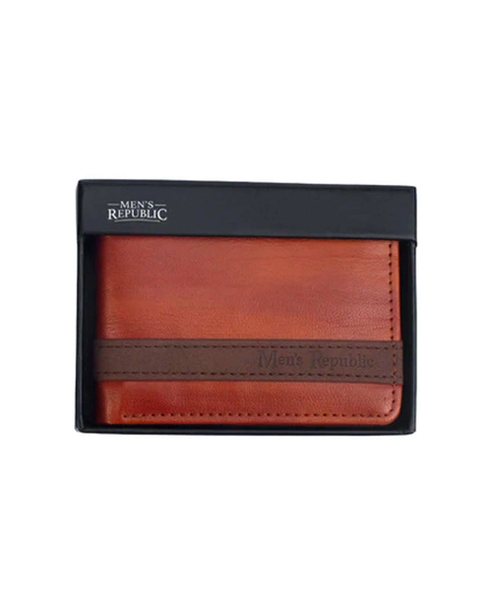 2 Mens Republic Slick Vegan Leather Money Wallet Slim Compact Bi-Fold Design - Brown, 2 of 5