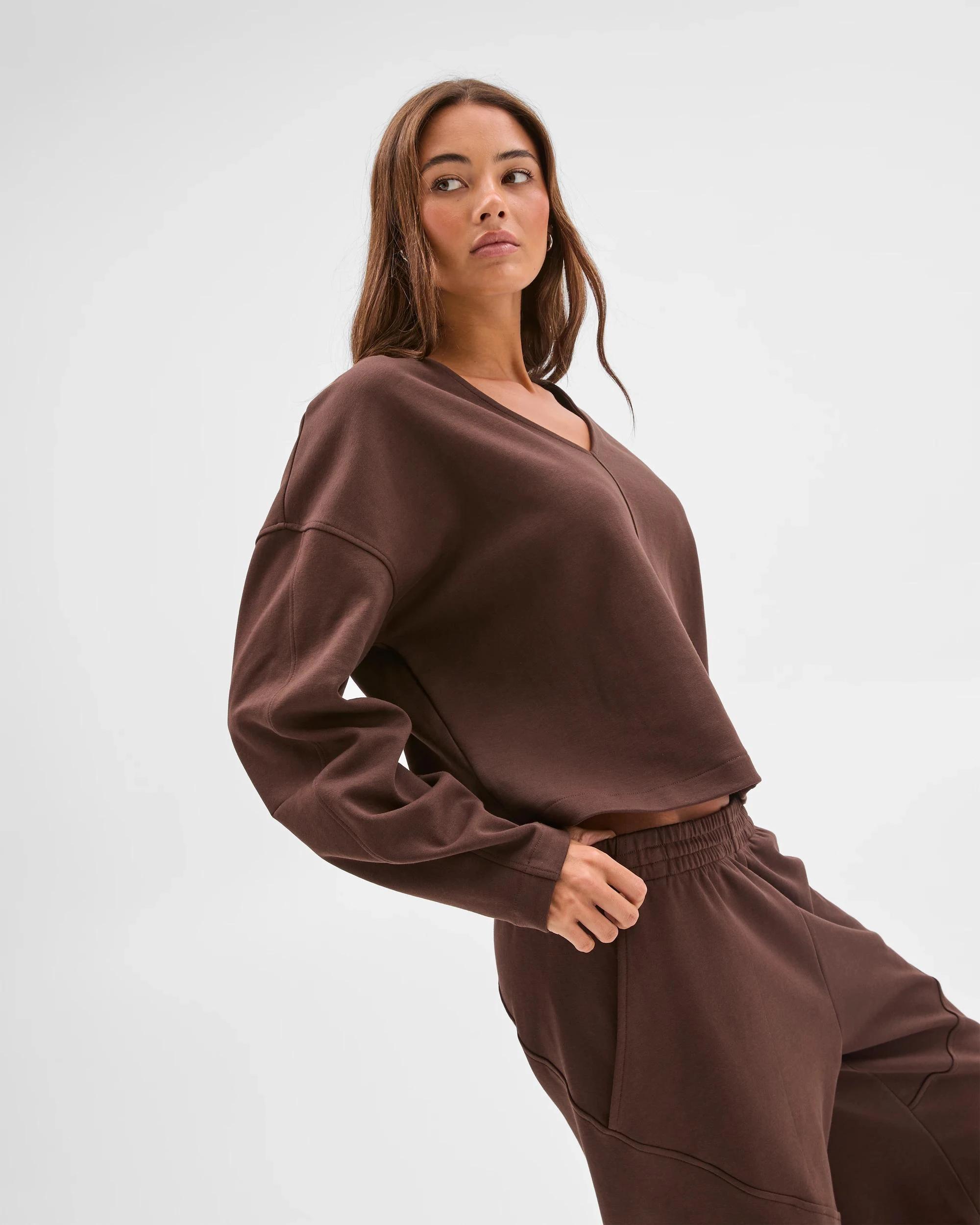 4 Lily Loves Australian Cotton Blend V-Neck Jumper COFFEE BEAN, 4 of 6