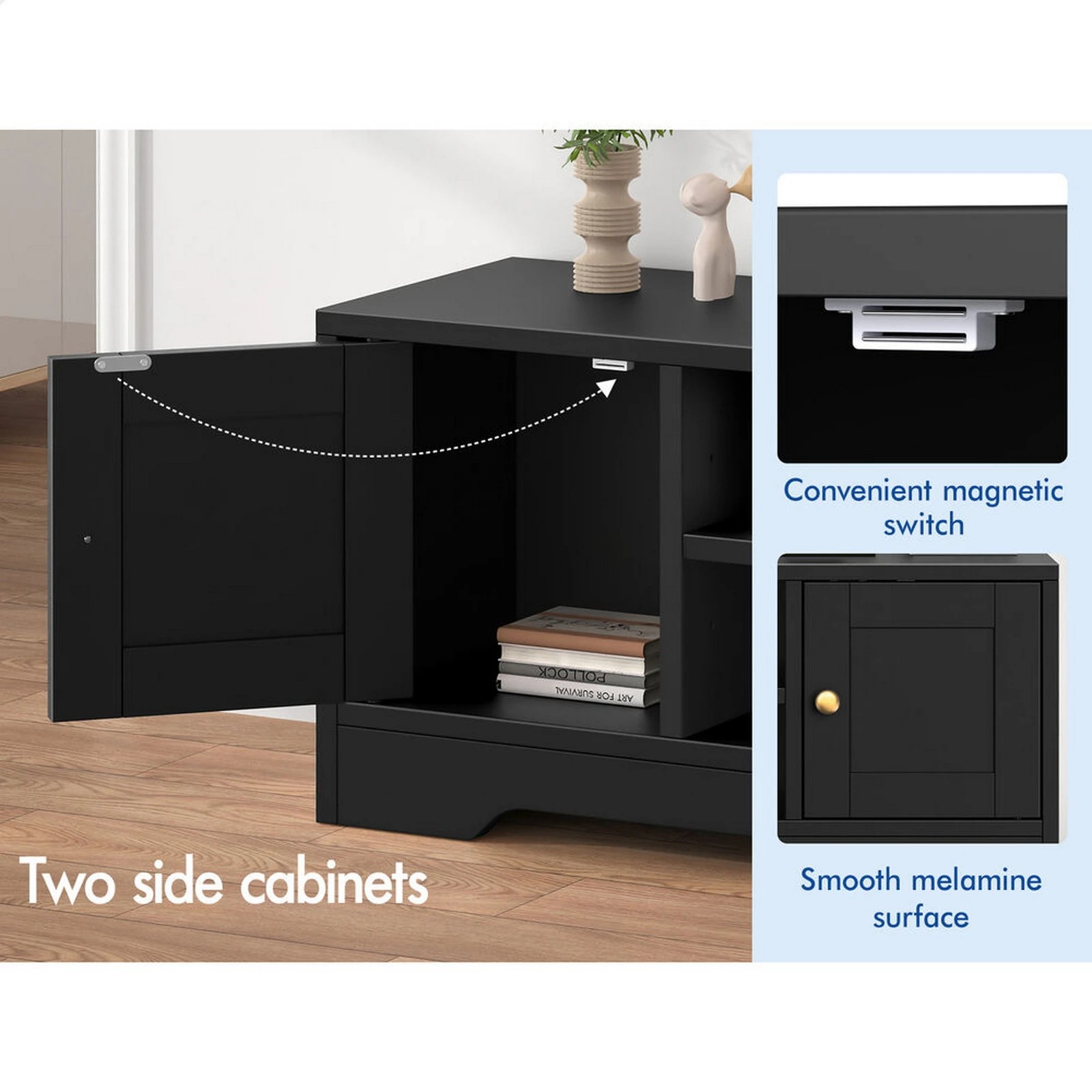 6 Alfordson TV Cabinet Entertainment Unit Stand Hamptons 120cm Storage - Black, 6 of 9