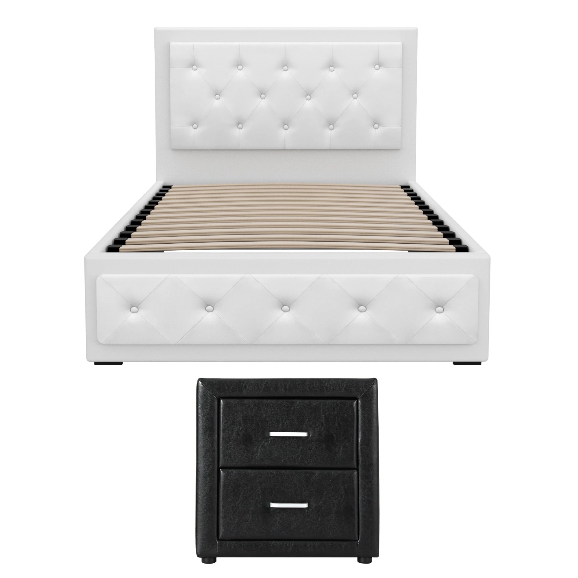 3 Artiss Bed Frame with Storage Leather Gas Lift Bed Bedside Table Set Tufted Headboard - King Single Bed - Multi, 3 of 9