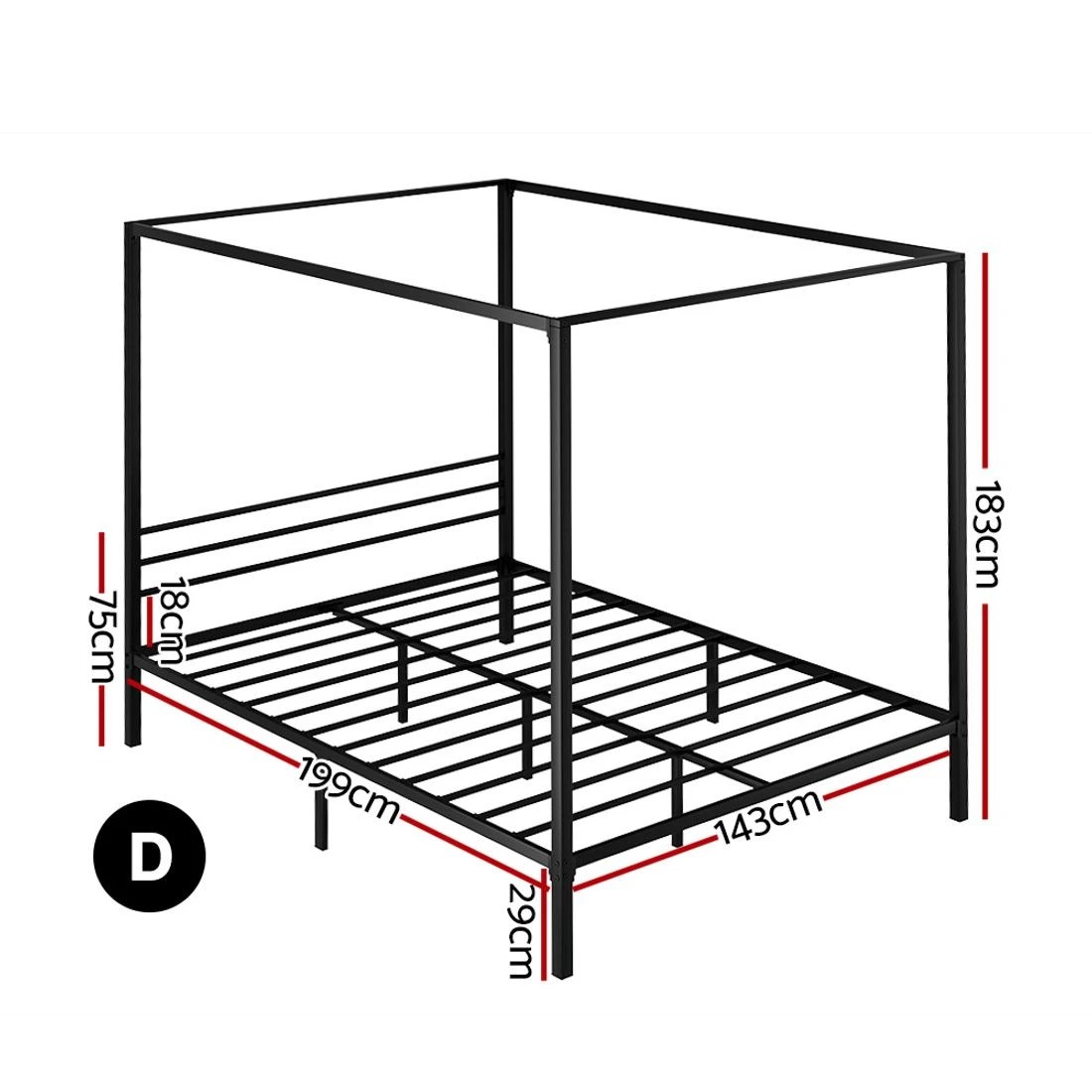 2 Artiss Bed Frame Double Size Metal Frame POCHY - Black, 2 of 7
