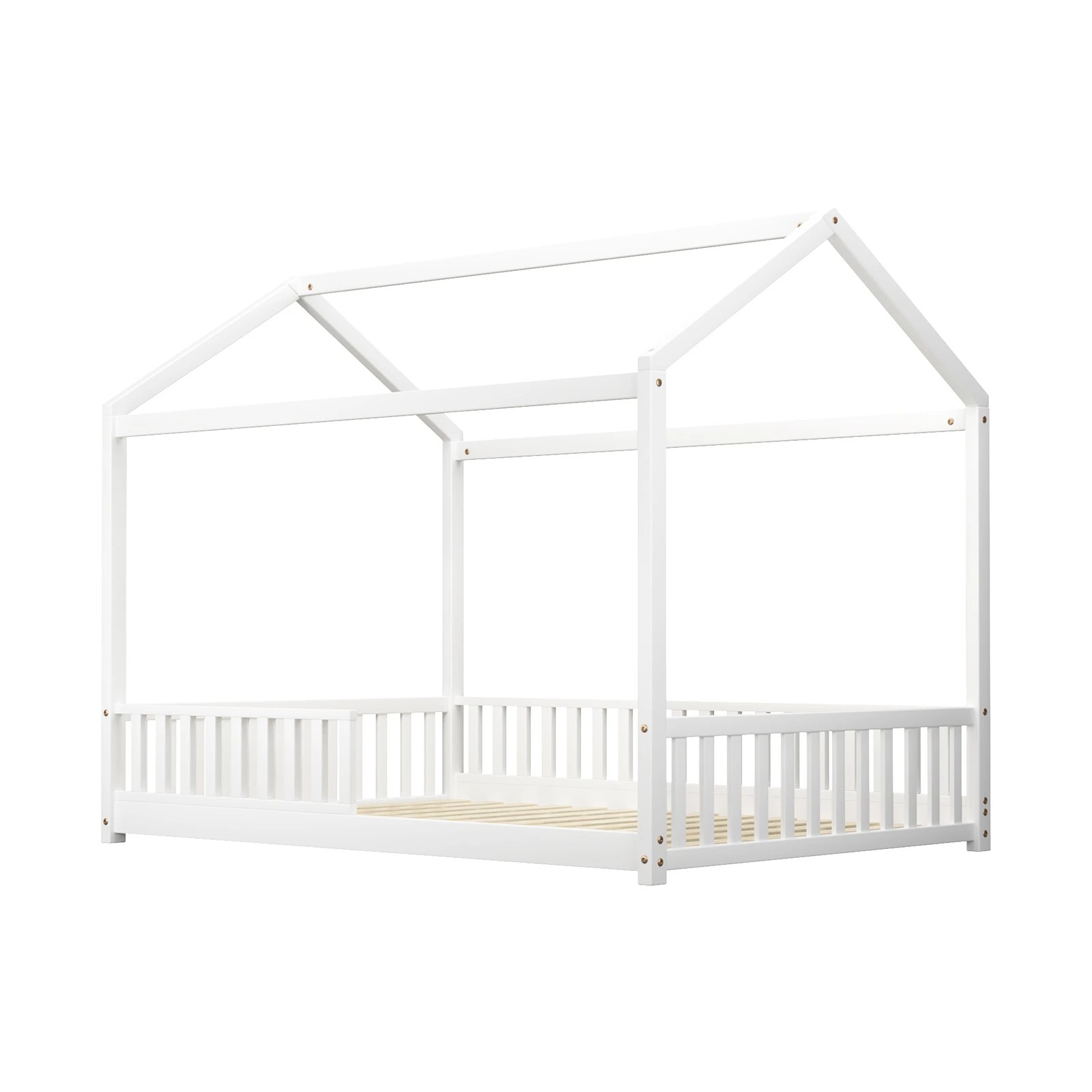 1 Oikiture Kids Wooden Bed Frame House Beds Platform Double Timber Pine
 - White, 1 of 10