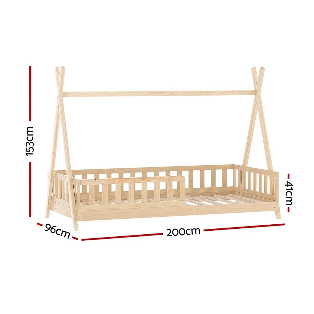 2 Artiss Bed Frame Wooden Kids House Frames Oak PUAH - Natural, 2 of 7