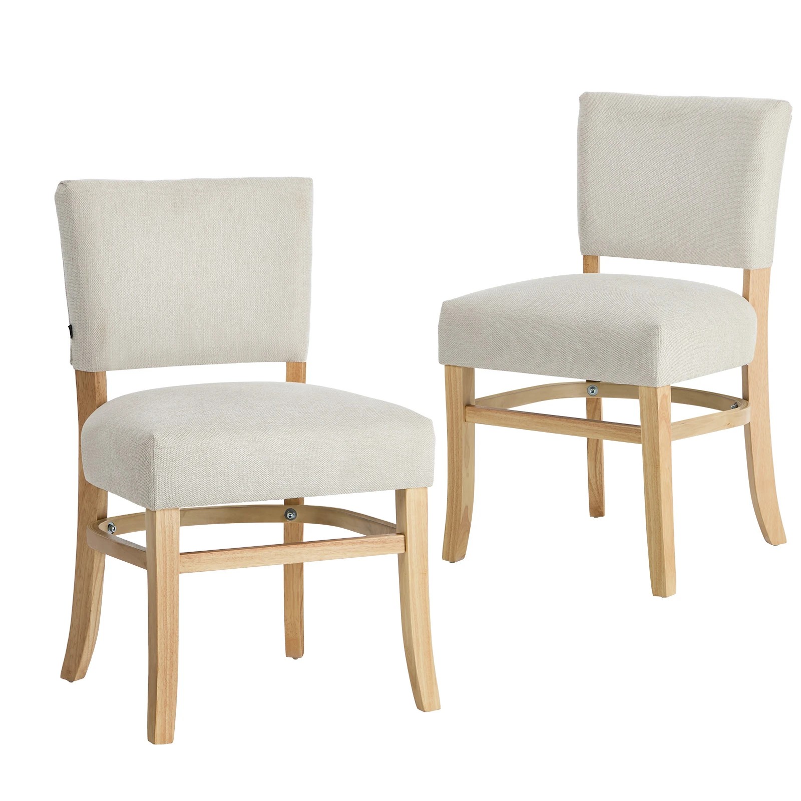 1 Oikiture 2x Dining Chairs Wooden Kitchen Seat Rubberwood Frame Accent Chair - Beige, 1 of 10