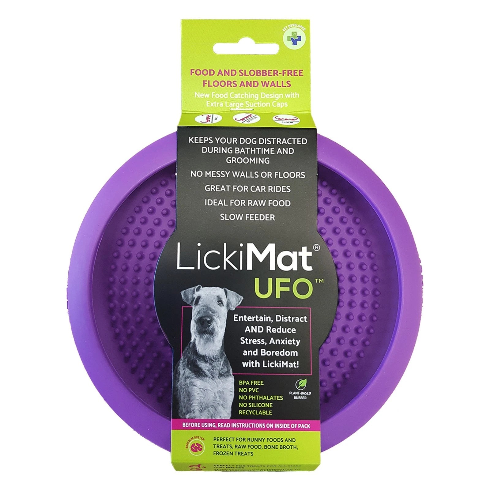 1 Lickimat Ufo Pet Dog/Puppy Food Bowl Purple W/Suction Cups, 1 of 2