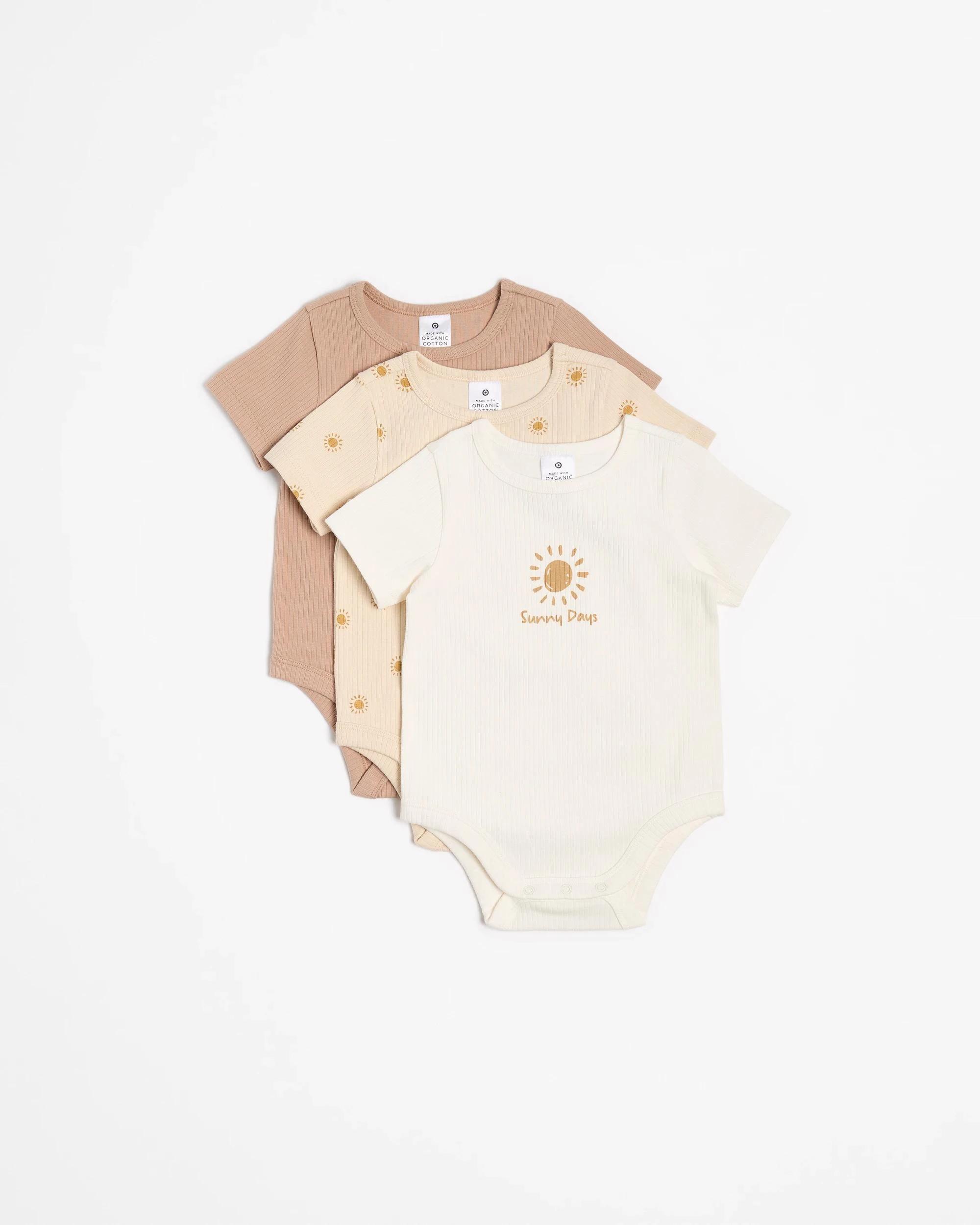 1 Target Baby Baby Organic Cotton Print Rib Bodysuit 3 Pack SUN, 1 of 6