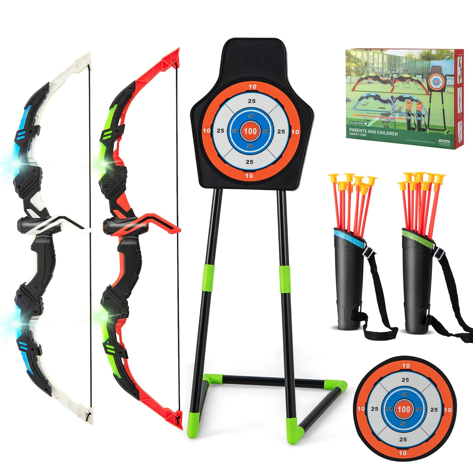 1 Costway 2PCS Kids Bow and Arrow Archery Toy Set w/LED Light-up Bows Gift, 1 of 1