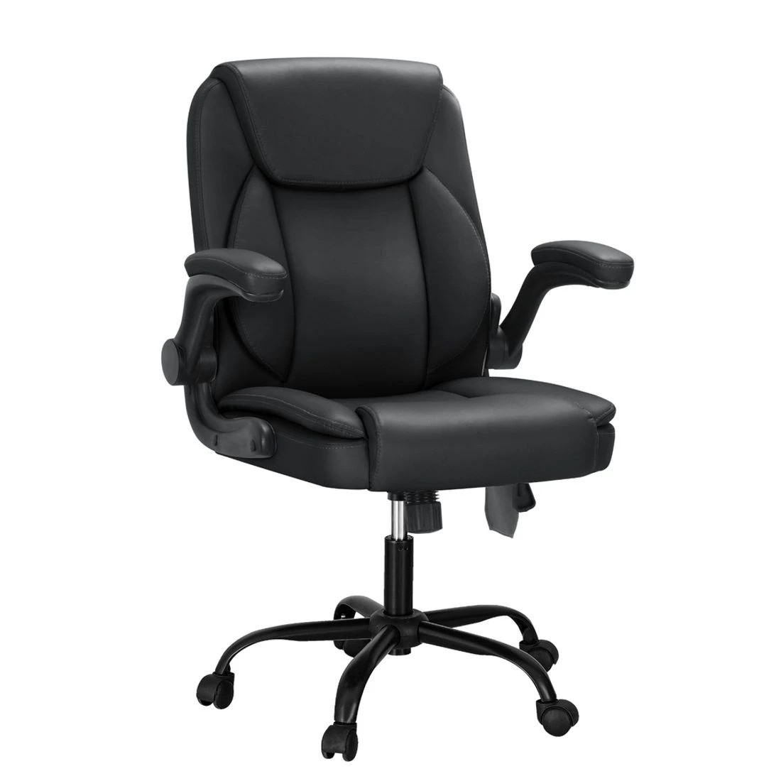 1 Artiss 2 Point Massage Office Chair Leather Mid Back - Black, 1 of 6