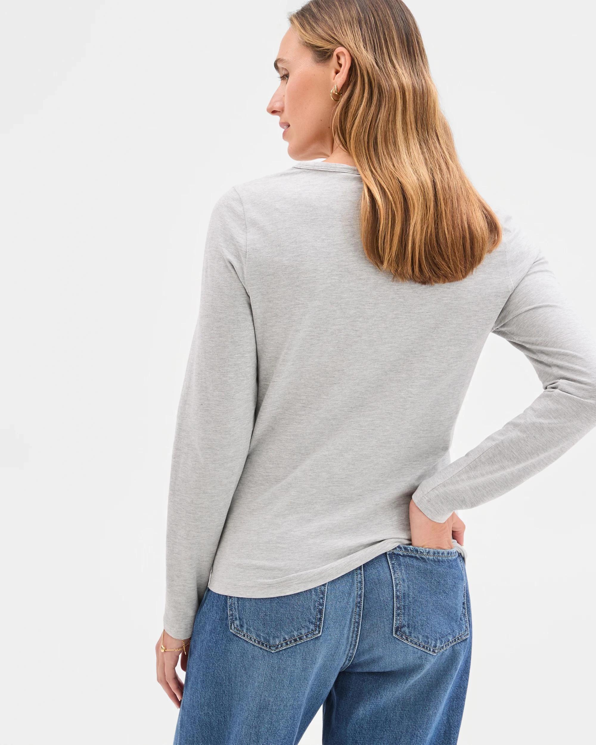 5 Target Australian Cotton Long Sleeve Stretch Crew T-Shirt GREY MARLE, 5 of 5