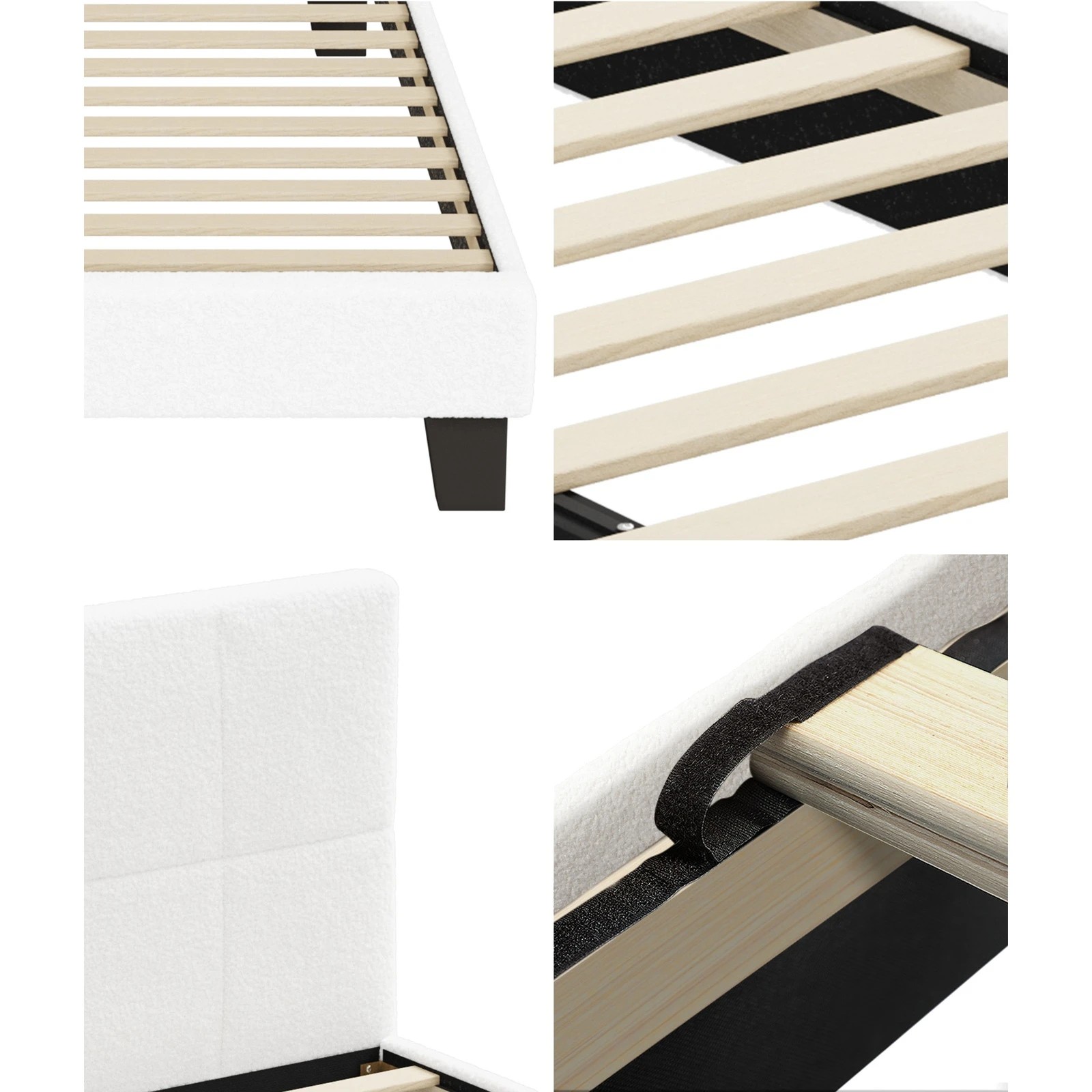 5 Oikiture Bed Frame Double Size Base White Boucle Tofu
 - White, 5 of 10