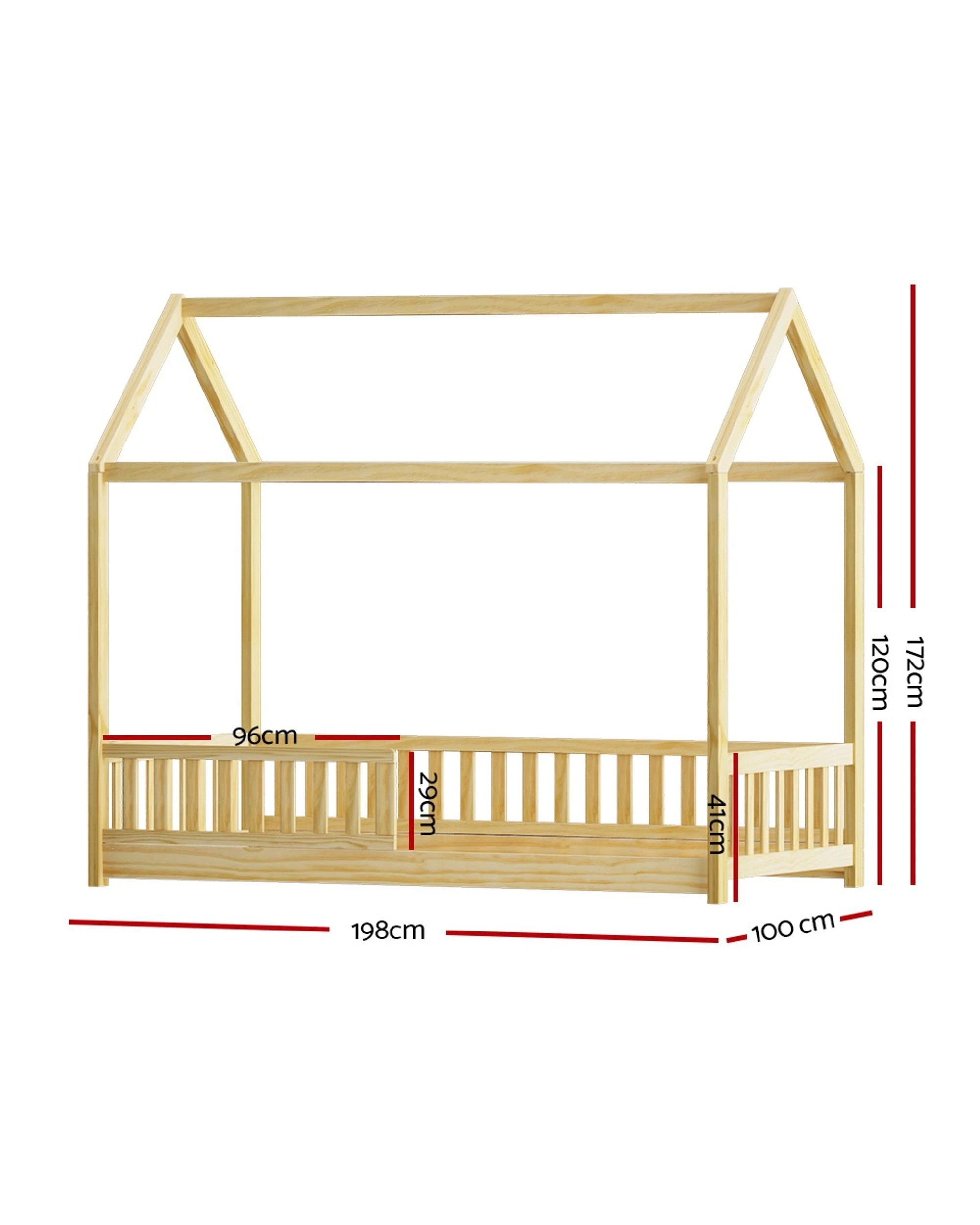2 Artiss Bed Frame en Kids House Frame Oak ROCK - Natural, 2 of 5