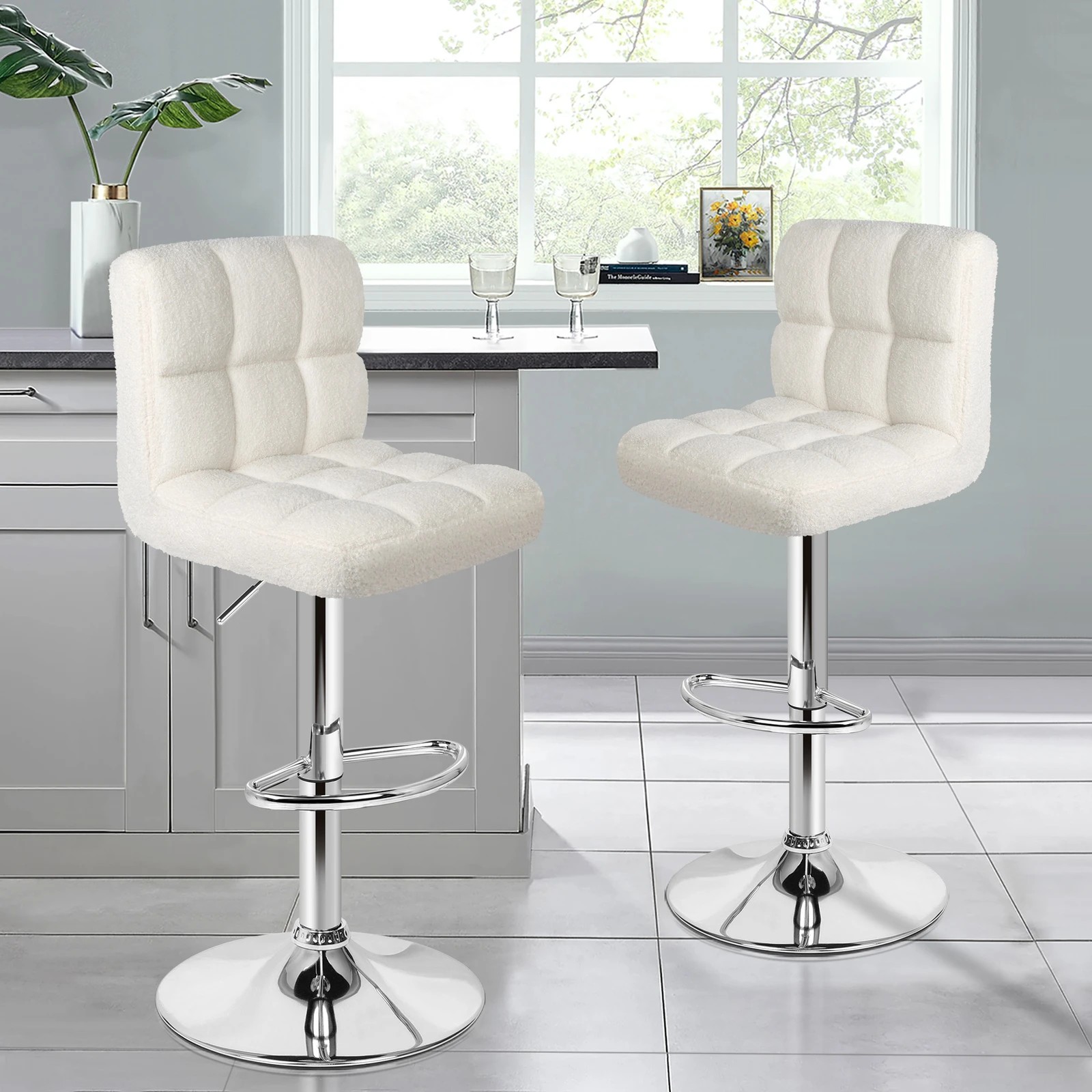 3 Alfordson 2x Bar Stools Ralph Kitchen Swivel Chair Boucle Gas Lift - White, 3 of 10