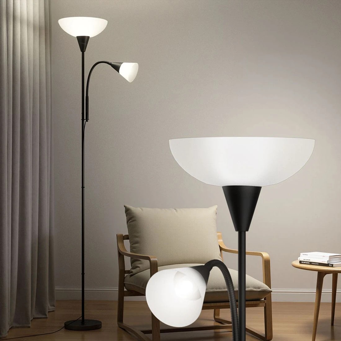 3 Artiss Floor Lamp Mother and Child Modern Home Living Room Office Reading - Black, 3 of 7