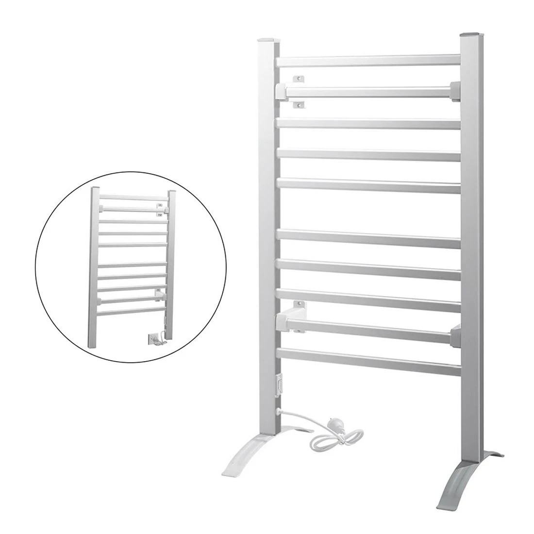 1 Devanti Electric Heated Towel Rail Rack 10 Bars Freestanding Clothes Dry Warmer - Silver, 1 of 7