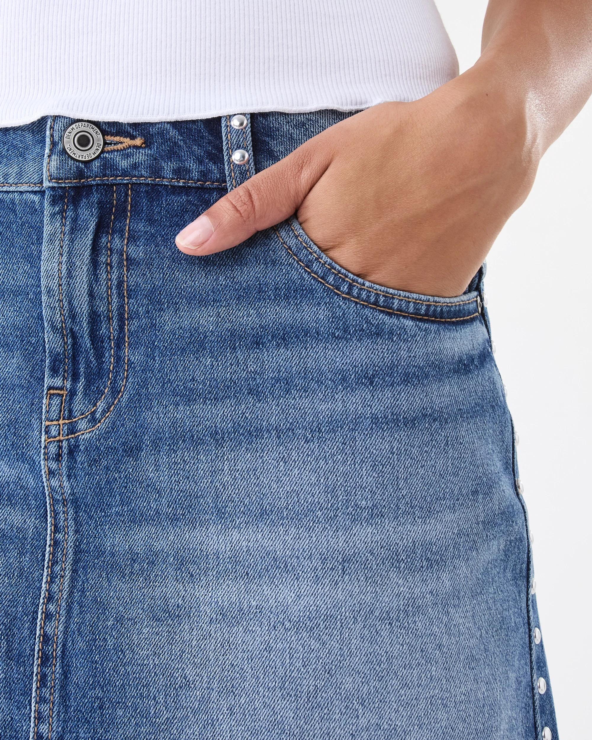 8 Star Studded Denim Mini Skirt Mid Wash, 8 of 9