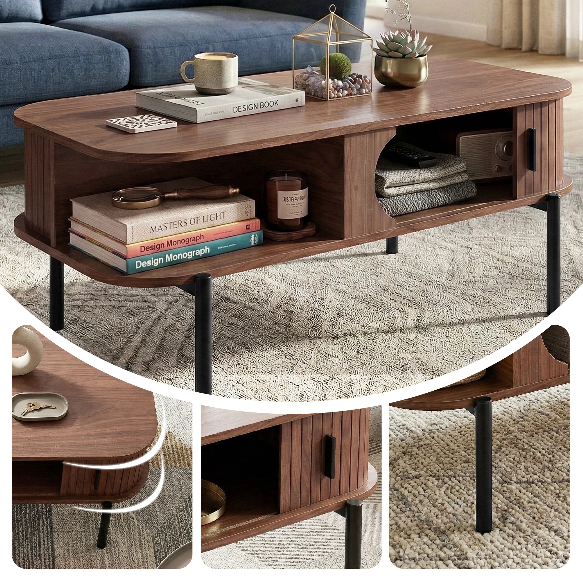 6 Artiss Coffee Table Living Room Center Table Shelf Cabinet - Natural, 6 of 9