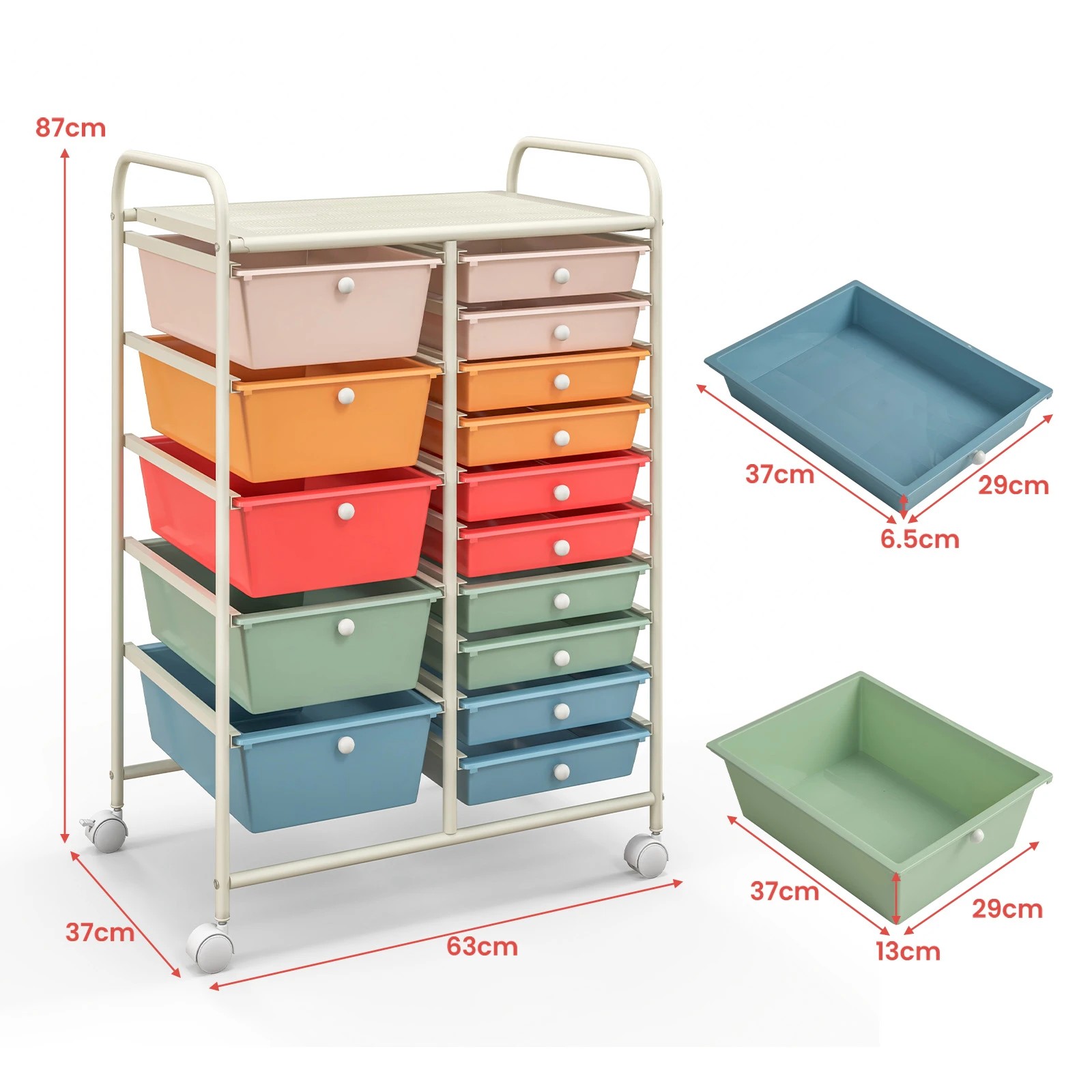 2 Costway 15 Drawers Rolling Storage Cart Mobile Utility Trolley - Multi, 2 of 6