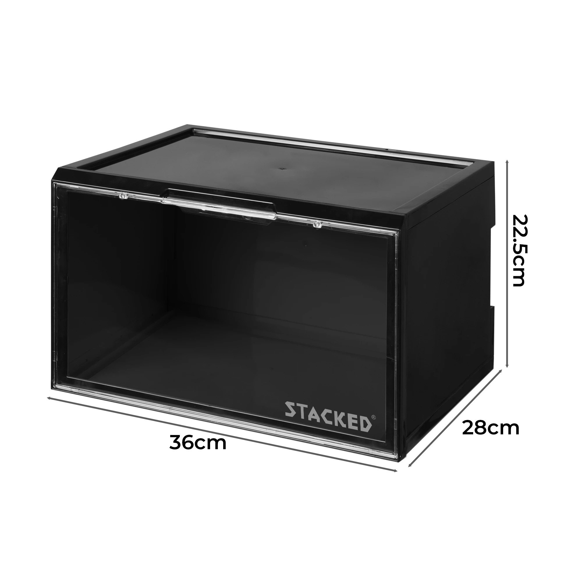 3 Stacked 10PCS Black Plastic Display Shoe Box with LED Lights - Black, 3 of 8
