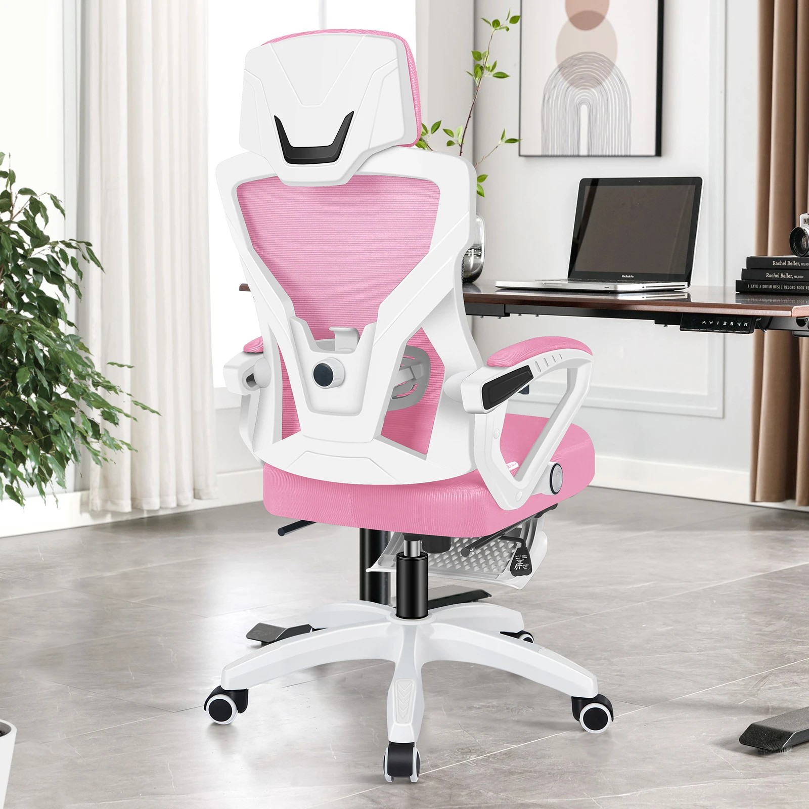 2 Alfordson Office Desk Chair Mesh Executive Computer Fabric Seat Recliner Work - Pink, 2 of 6