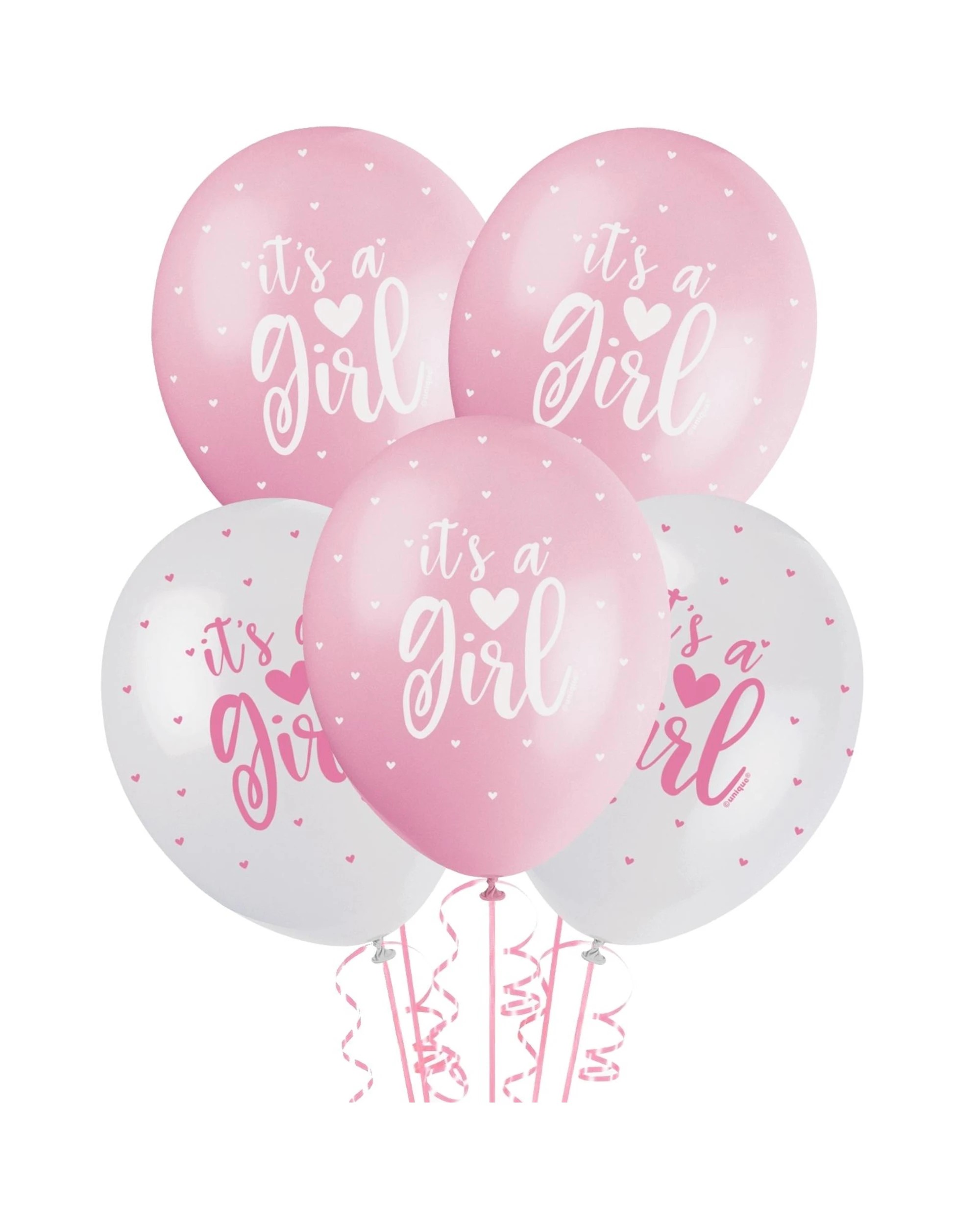 1 Unique It's A Girl Pink & White Balloons Pack of 5, 1 of 1