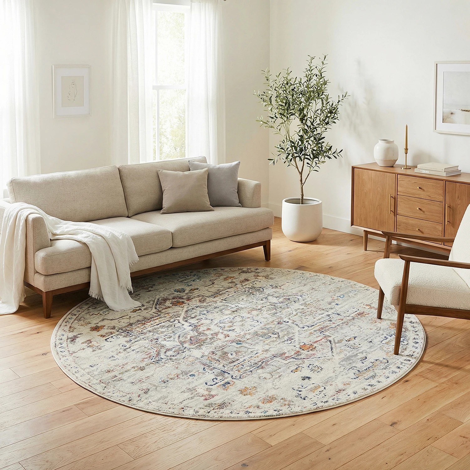 4 Common Ground Rugs Era 911 240x240cm - Large Round Power Loomed Pet Friendly Rug - Natural, 4 of 9