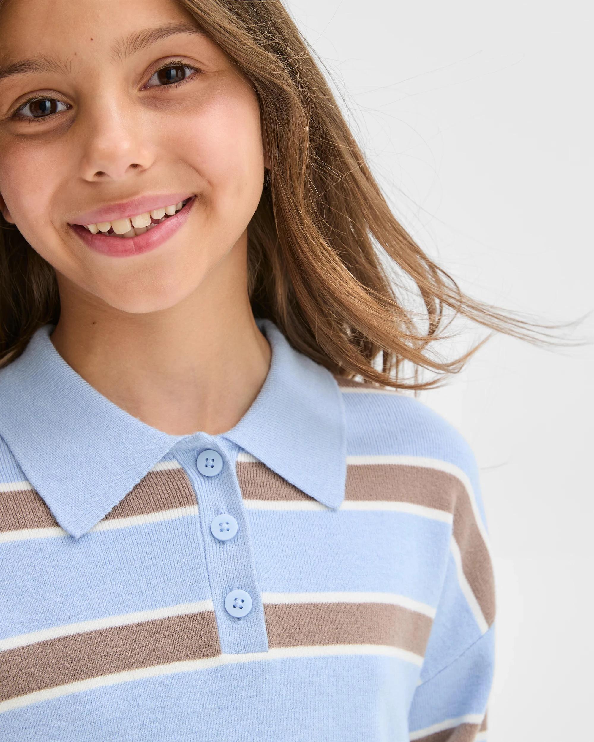 3 Target Kids Long Sleeve Loose Knit Rugby Jumper BLUE CREA STRIPE, 3 of 6