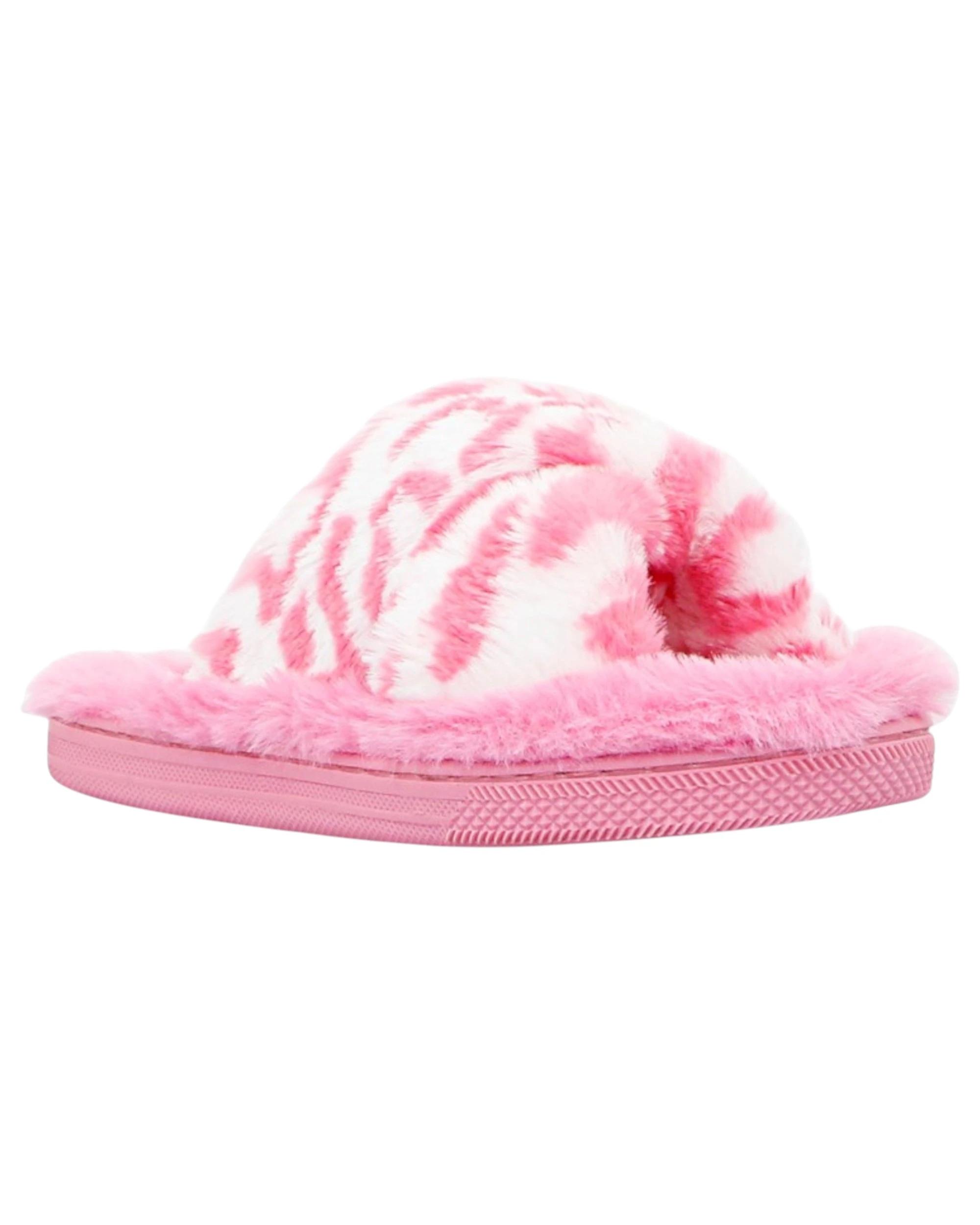2 Grosby Womens Invisible Miah Pink/ White Indoor Fluffy Slippers PINK/WHITE, 2 of 4