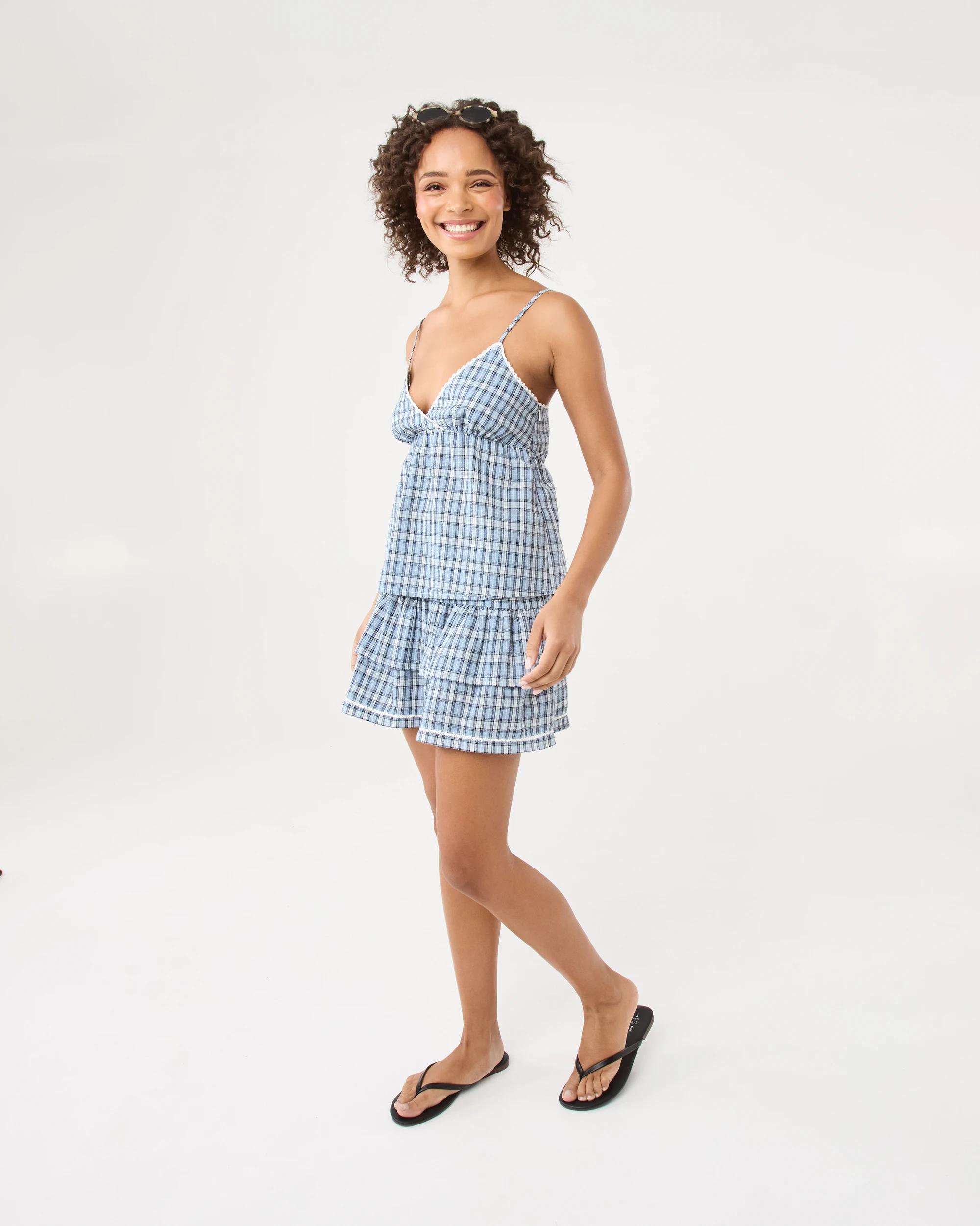 5 Sleeveless V-Neck Check Cami Blue Check, 5 of 10