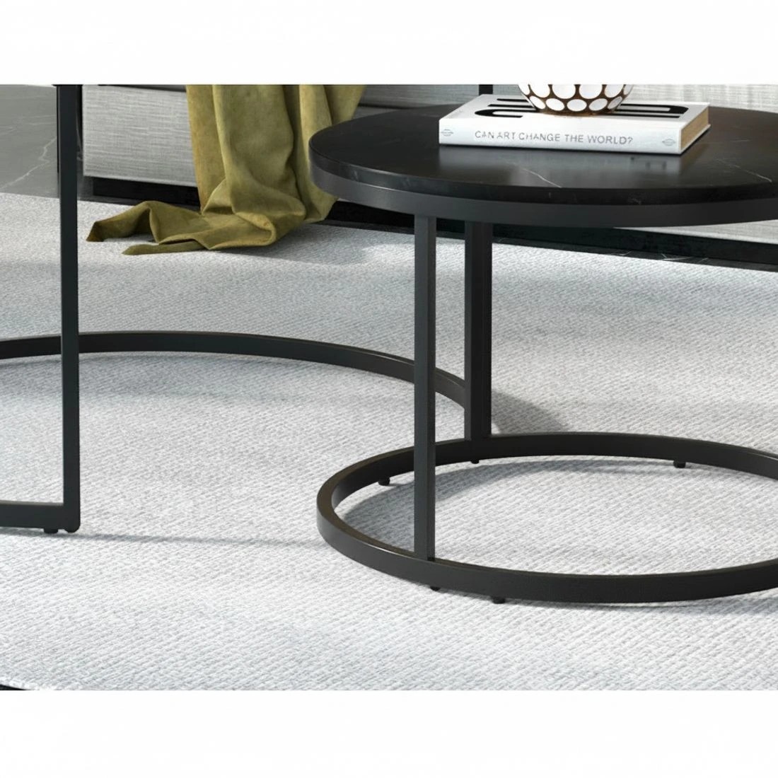5 Artiss Nesting Coffee Table Set of 2 Marble Effect Tika - Black, 5 of 5