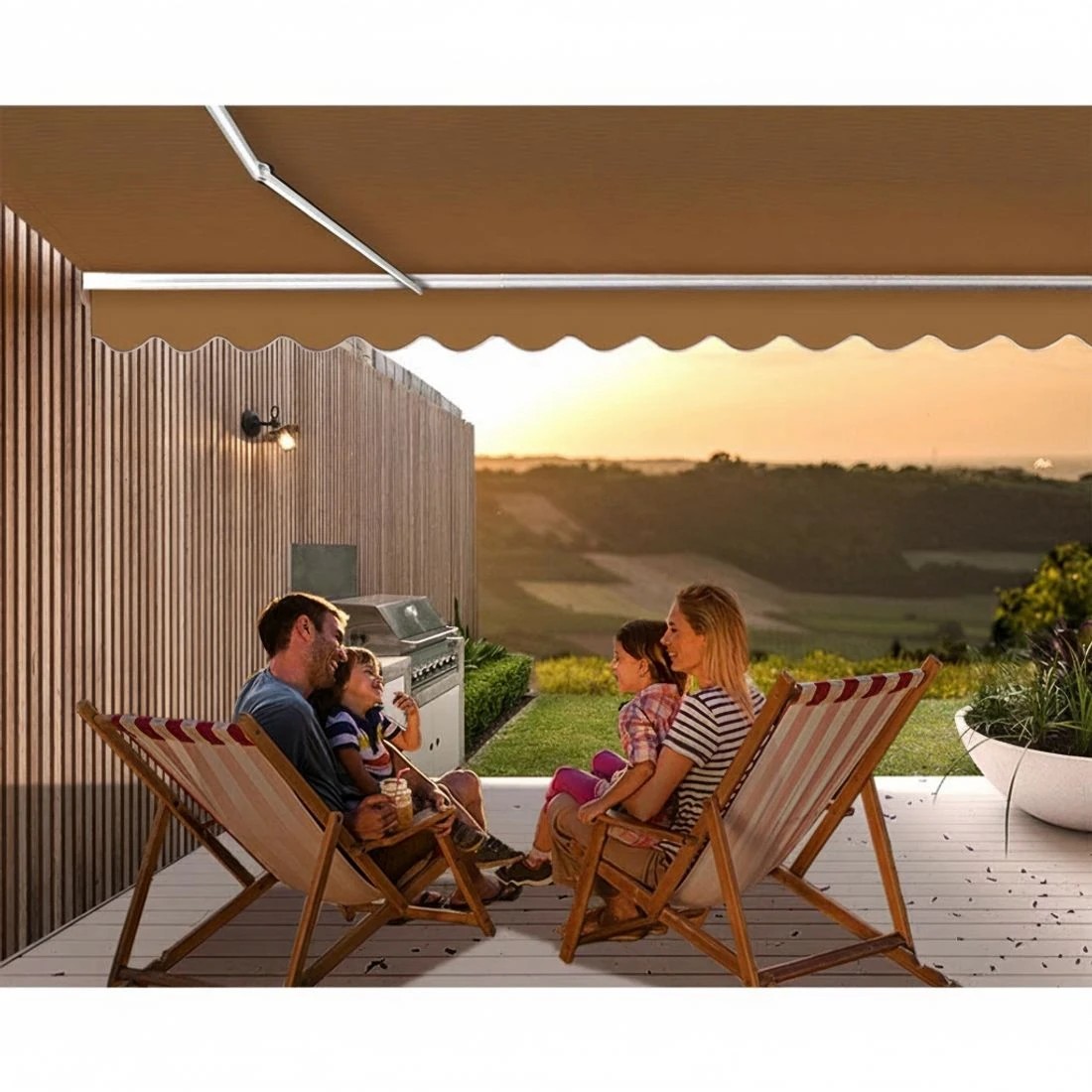 6 Instahut Retractable Folding Arm Awning Manual Sunshade 4Mx3M - Beige, 6 of 6